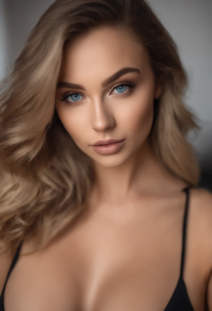 Woman with matching tank top and panties, Sexy girl with blue eyes, portrait sophie mudd, portrait corinna kopf, blonde hair and large eyes, Selfie einer jungen Frau, Augen im club Violet Myers, ohne Make-up, Natural makeup, Blick direkt in die Kamera, Gesicht mit Artgram, dezentes Make-up, Stunning full body shot, im Schlafzimmer, Spaltung. Realistic, realism