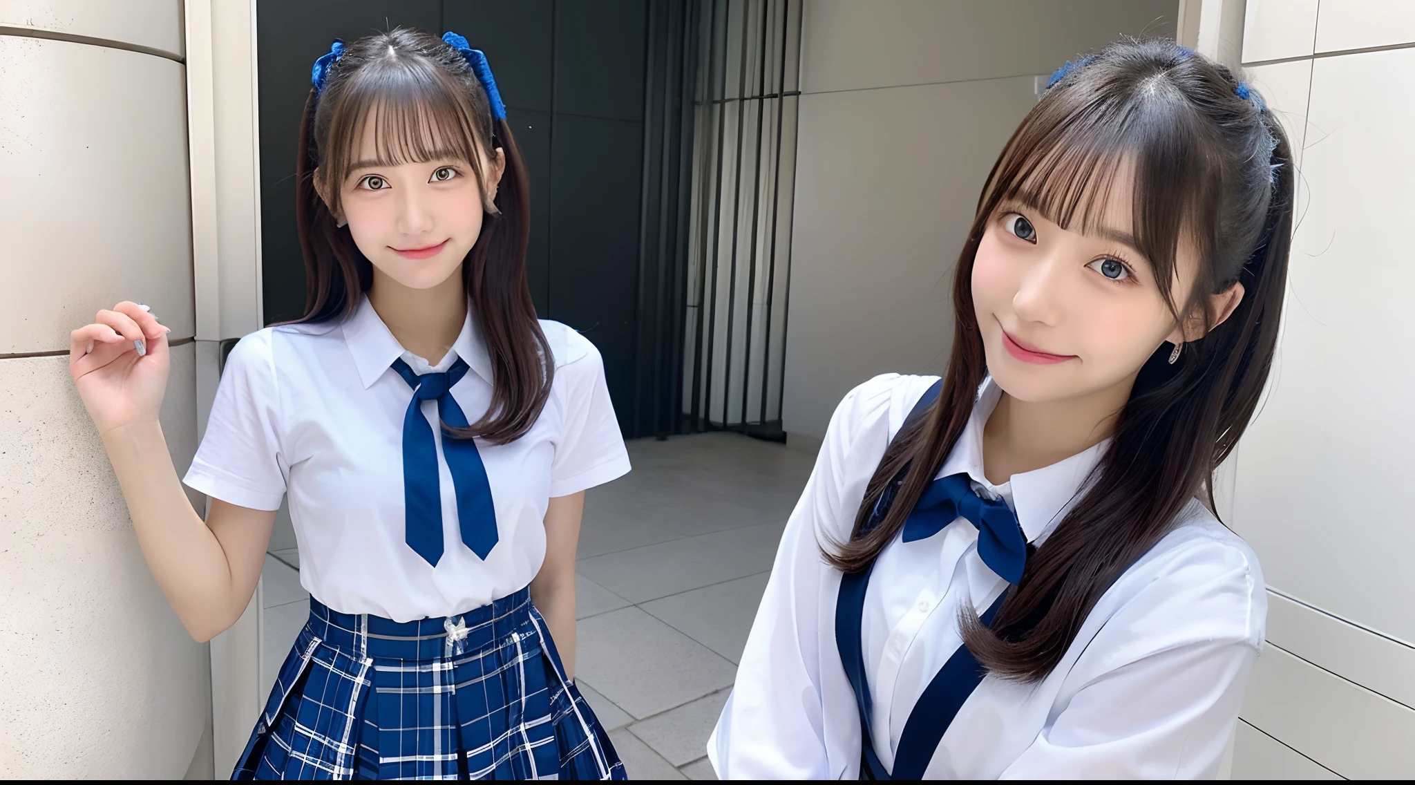 18-year-old high school girl in white shirt and blue miniskirt(Twin-tailed)