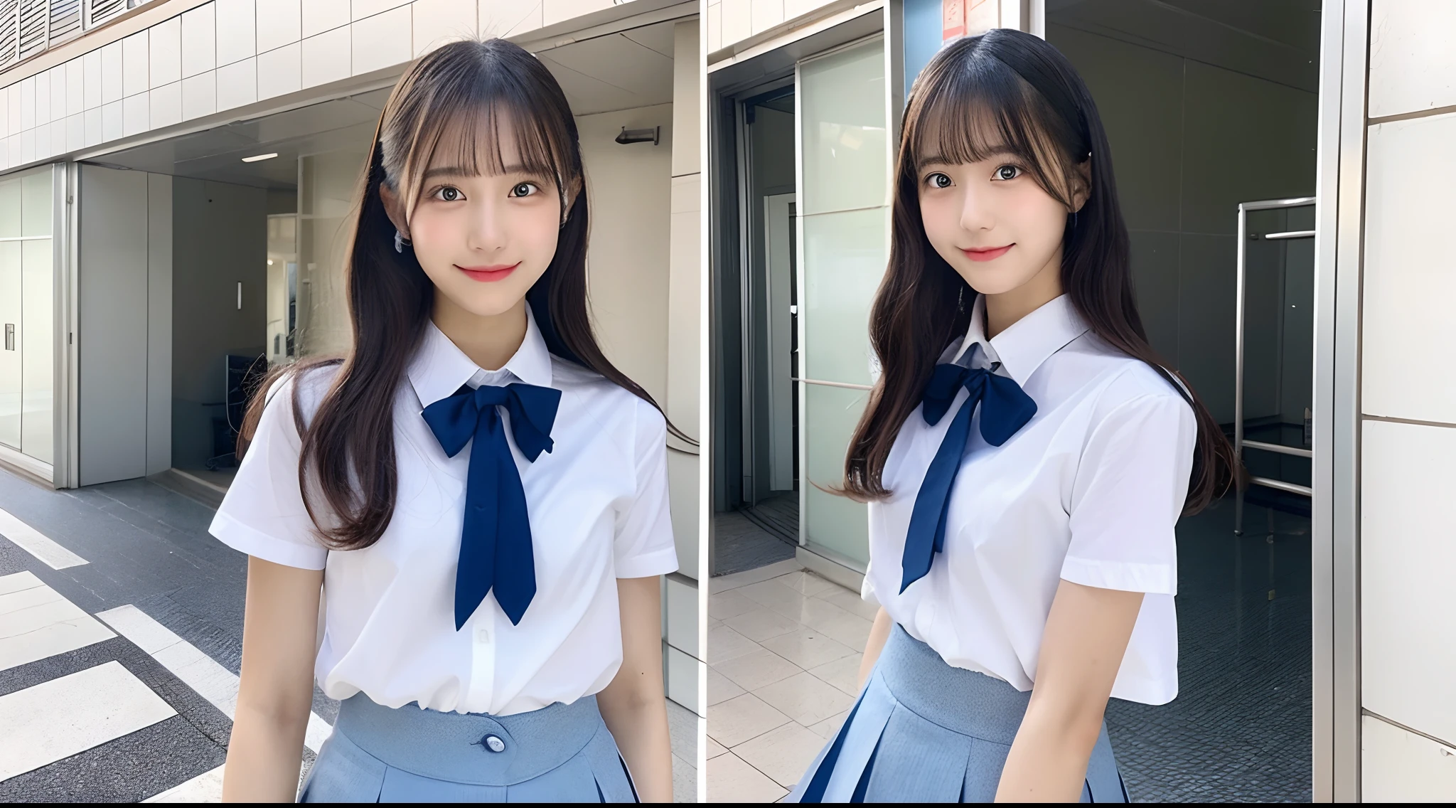 18-year-old high school girl in white shirt and light blue miniskirt(Twin-tailed)