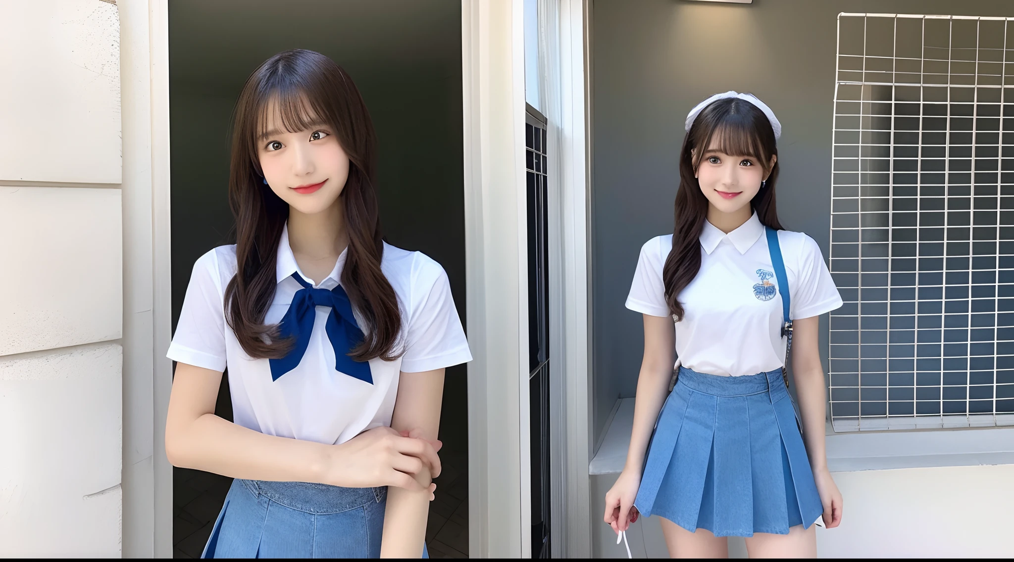18-year-old high school girl in white shirt and light blue miniskirt(Twin-tailed)