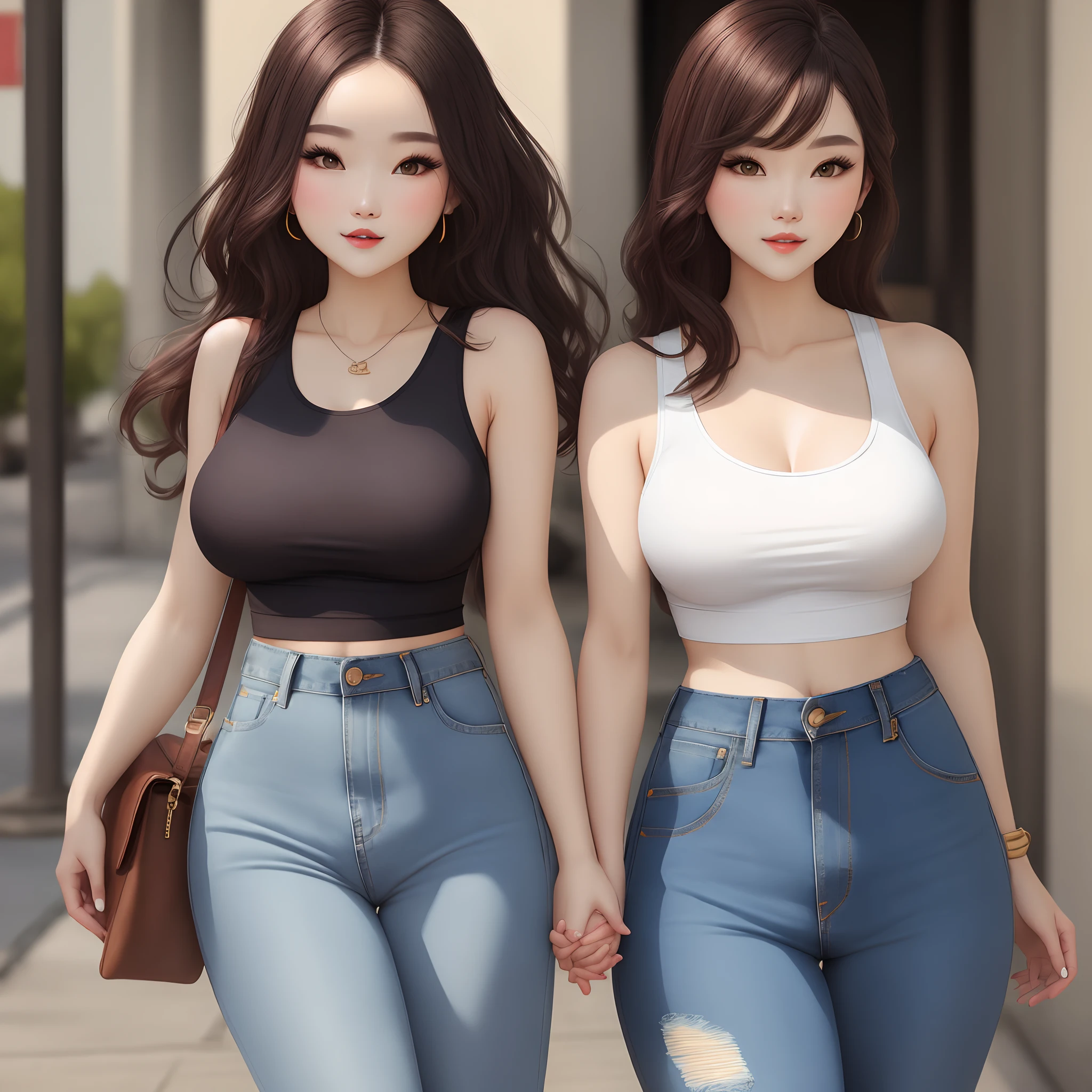 Wide pants denim Tank tops