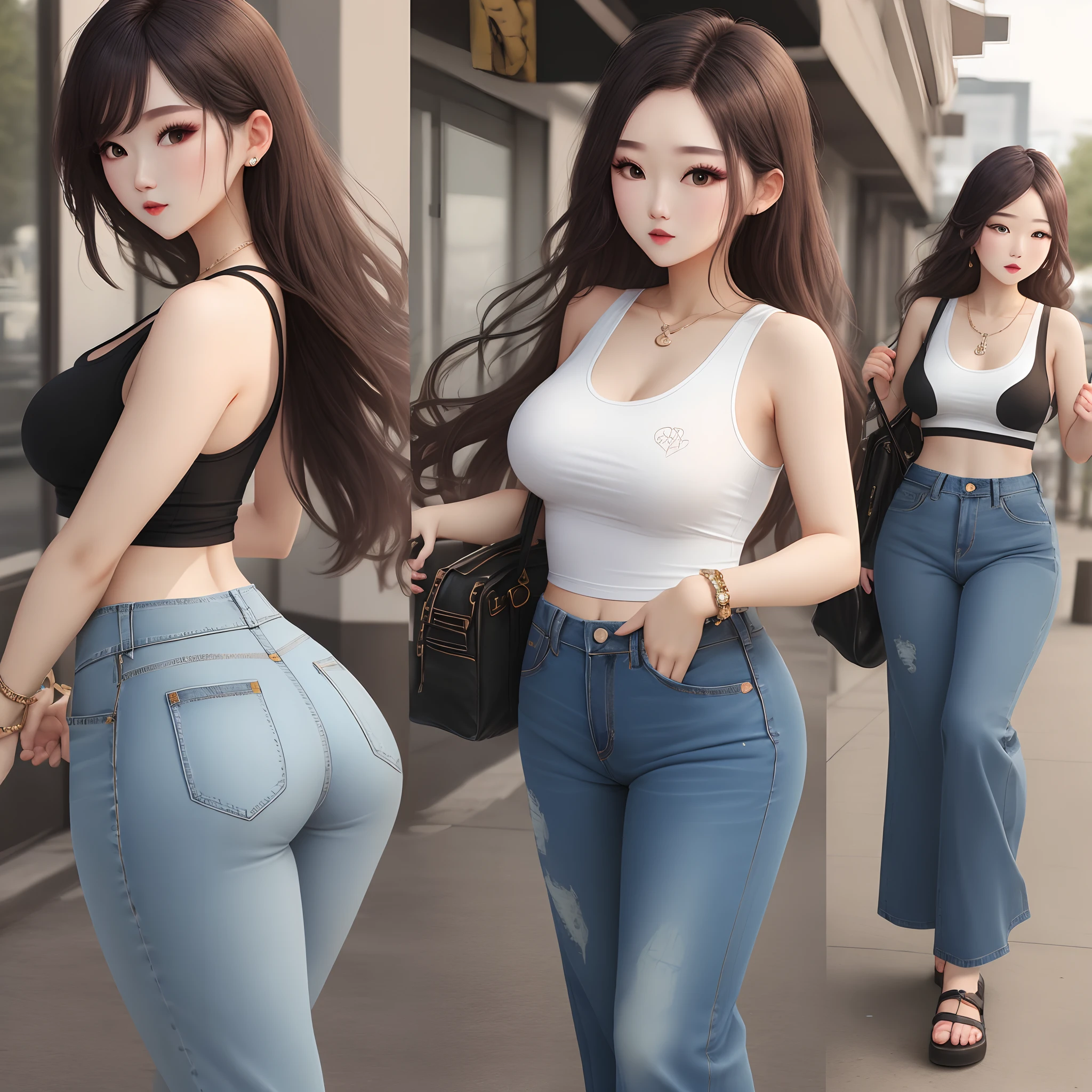 Wide pants denim Tank tops
