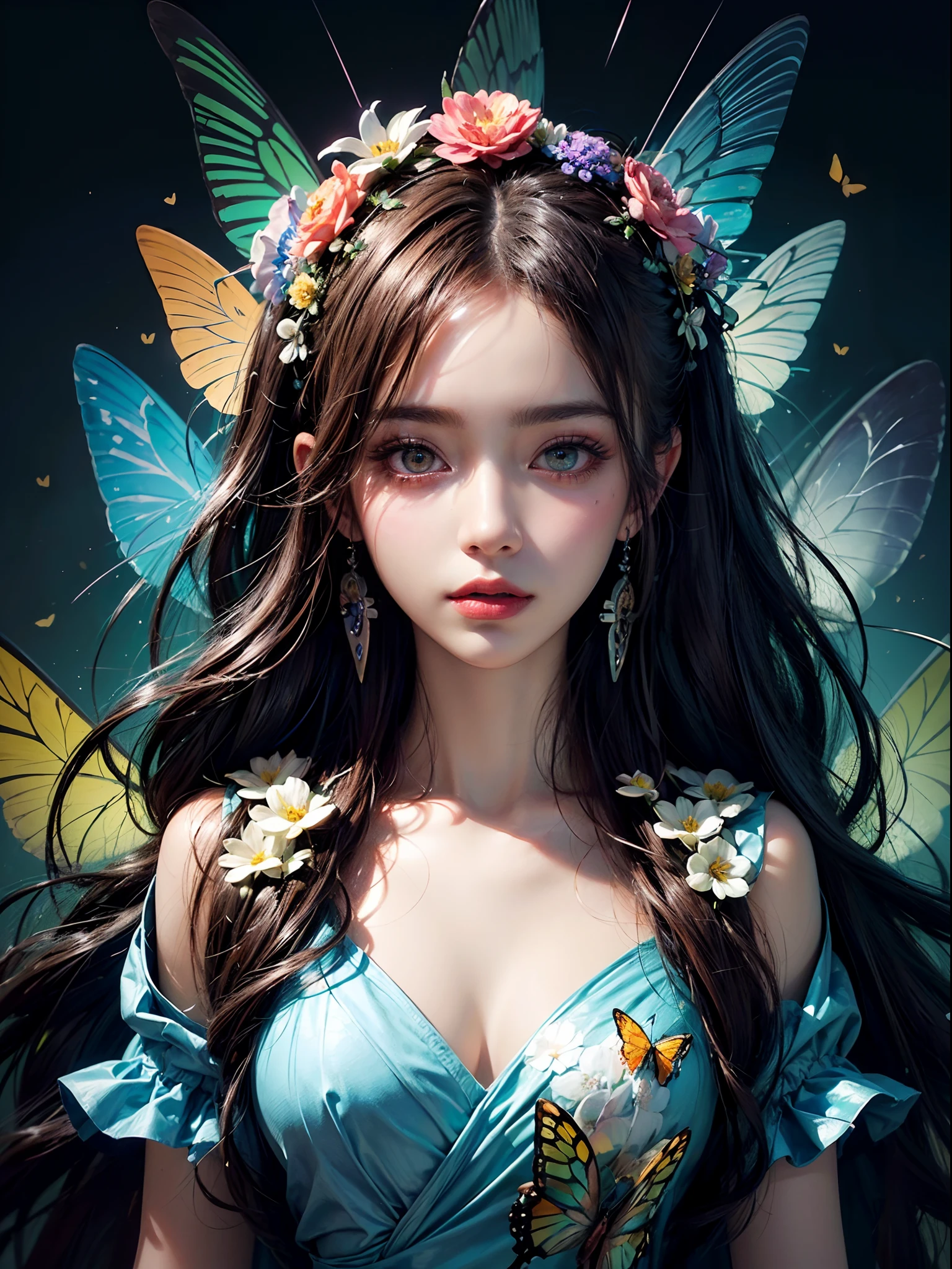 (masterpiece:1.1), (highest quality:1.1), (HDR:1.0), ambient light, ultra-high quality,( ultra detailed original illustration), (1girl, upper body), ((harajuku fashion)), ((flowers with human eyes, flower eyes)), double exposure, fusion of fluid abstract art, glitch, (original illustration composition), (fusion of limited color, maximalism artstyle, geometric artstyle, butterflies, junk art)