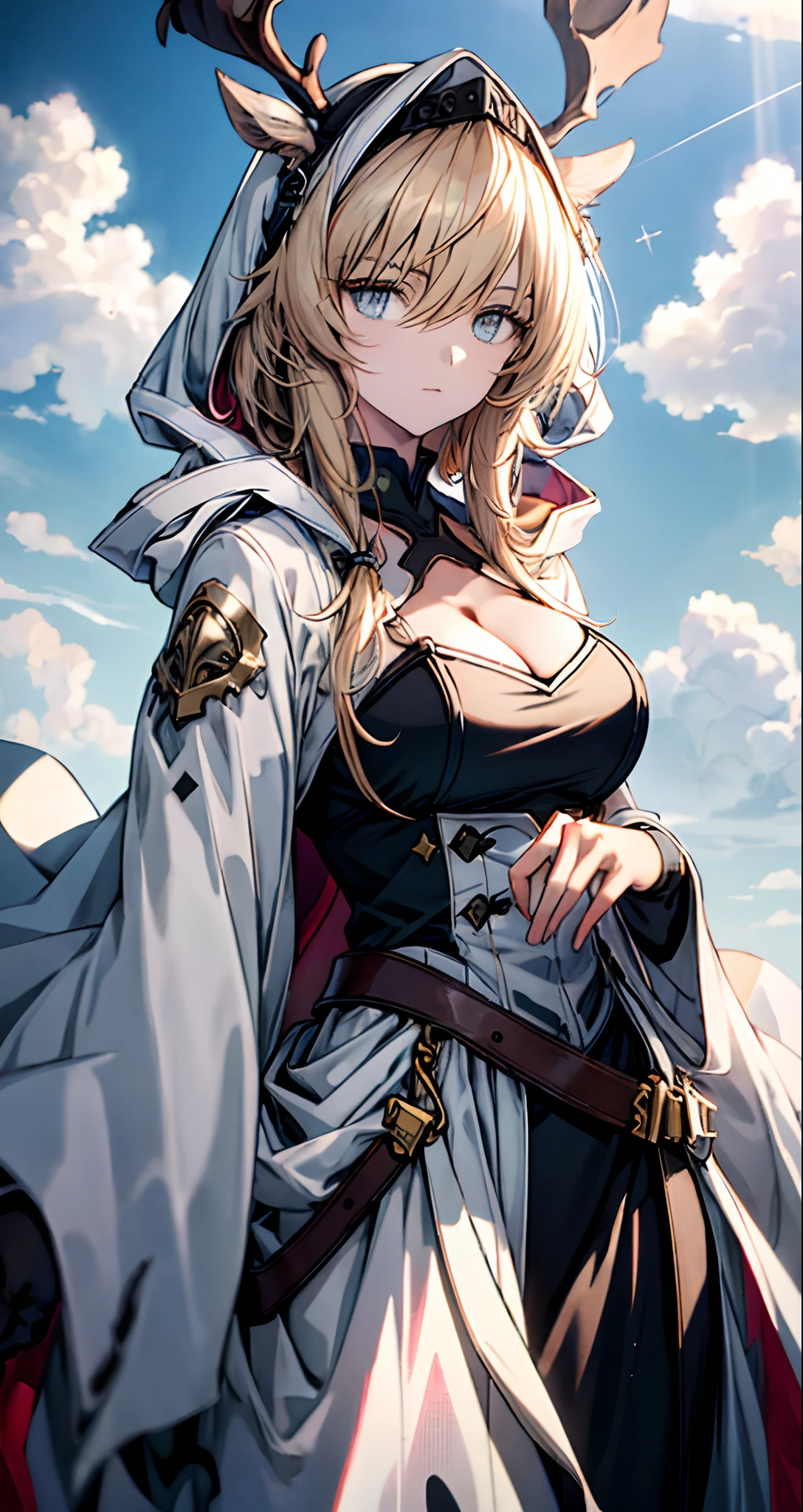 (((Masterpiece))),(incredibly_absurderes),(Best quality),(A high resolution),(Highly detailed),((CG unity 8k wallpaper)),tmasterpiece,best qualtiy,cinematic Film still from,1girl,Floating in the sky,Cloud Girl,clouds,(closeup cleavage:1.1),brightly,cheerfulness,intriguing,gentlesoftlighting,(bauhause,shape,lineworks,abstracted:1.1)