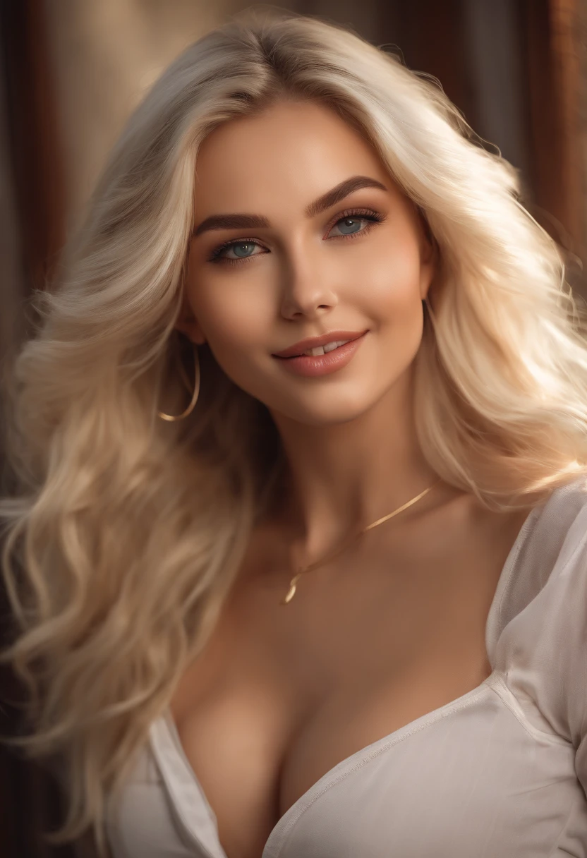 professional, (4k photo:1.1) by (Jeremy Lipking:0.3), (Dittmann Anna:0.3), (Arian Mark:0.3), (Sharp focus:1.3), high detail, wearing (lowcut shirt:1.2), beautiful detailed face, hazel eyes, long blonde hair, (attractive young woman:1.3), (seductive:1.1), (blushing:1.1), hourglass body shape, large round big breasts, wide thicc hips, blonde goddess, tight outfit, tight attire, smiling seductively, pretty face, perfect white haired girl, satisfied pose, cute seductive smile, beautiful blonde girl, good young girl, beautiful angle, attractive pose, cute girl, sexy pose, a gorgeous blonde, full body picture, full body, full body shoot, wearing black skirt and boots