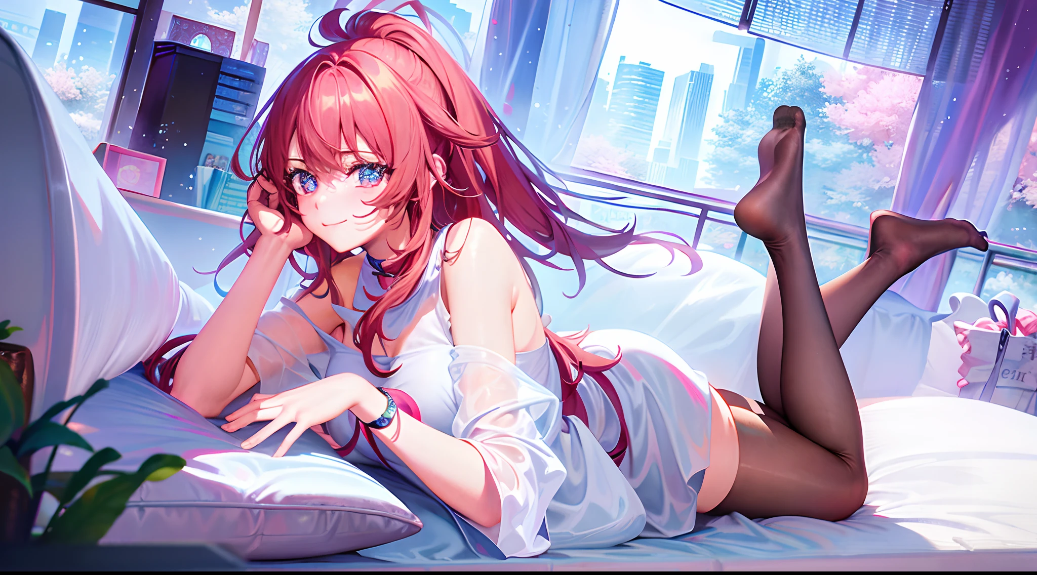 (best quality,2k,ultra-detailed,cute),anime girl lying on the bed