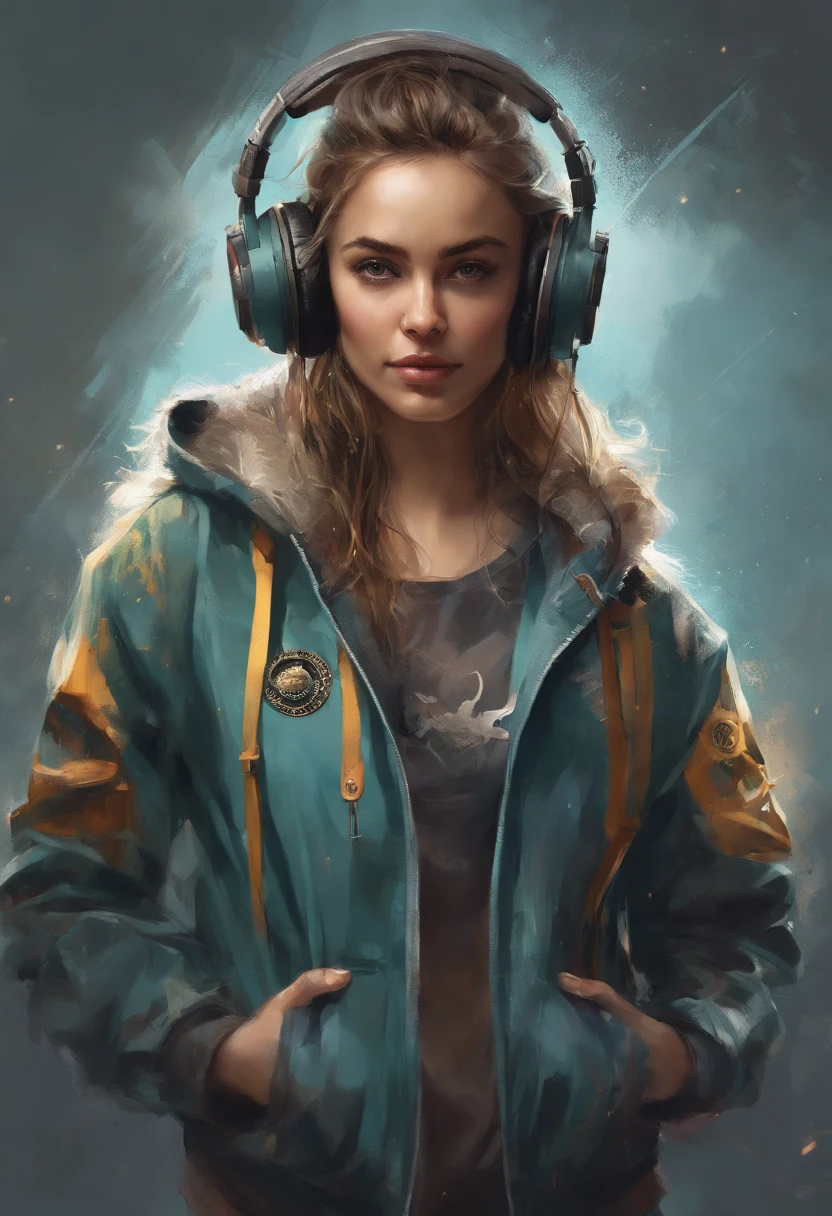 Perfect centering, Cute mouse, Wear a student team jacket, Wearing sunglasses, Wearing headphones, cheerfulness, Standing position, Abstract beauty, Centered, Looking at the camera, Facing the camera, Approaching perfection, Dynamic, Highly detailed, Smooth, Sharp Focus, 8K, hight resolution, Illustration, art by carne griffiths and wadim kashin, White background