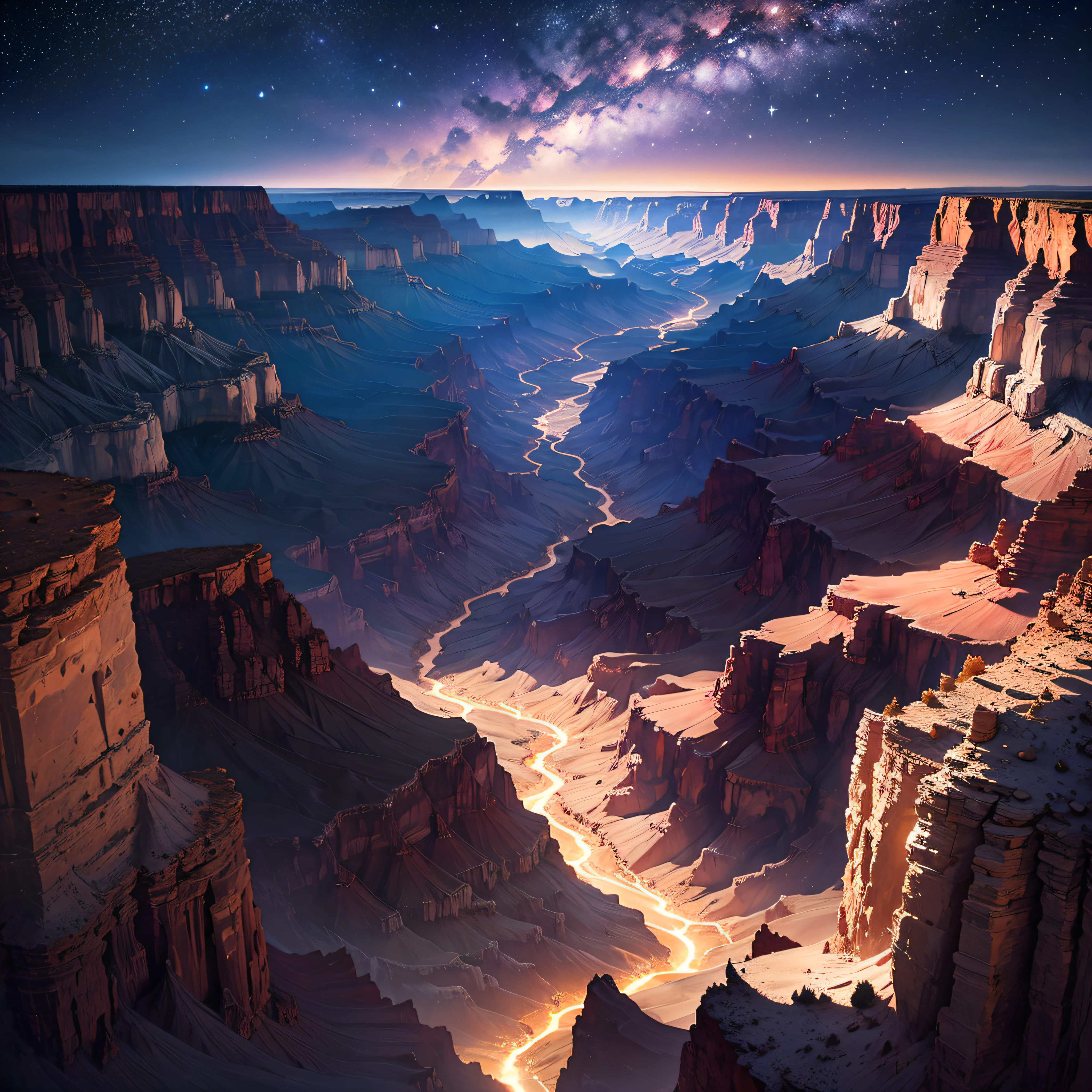 Starry Night Over the Grand Canyon, USA: The vast expanse of the Grand Canyon under a brilliant starlit sky is a breathtaking sight.