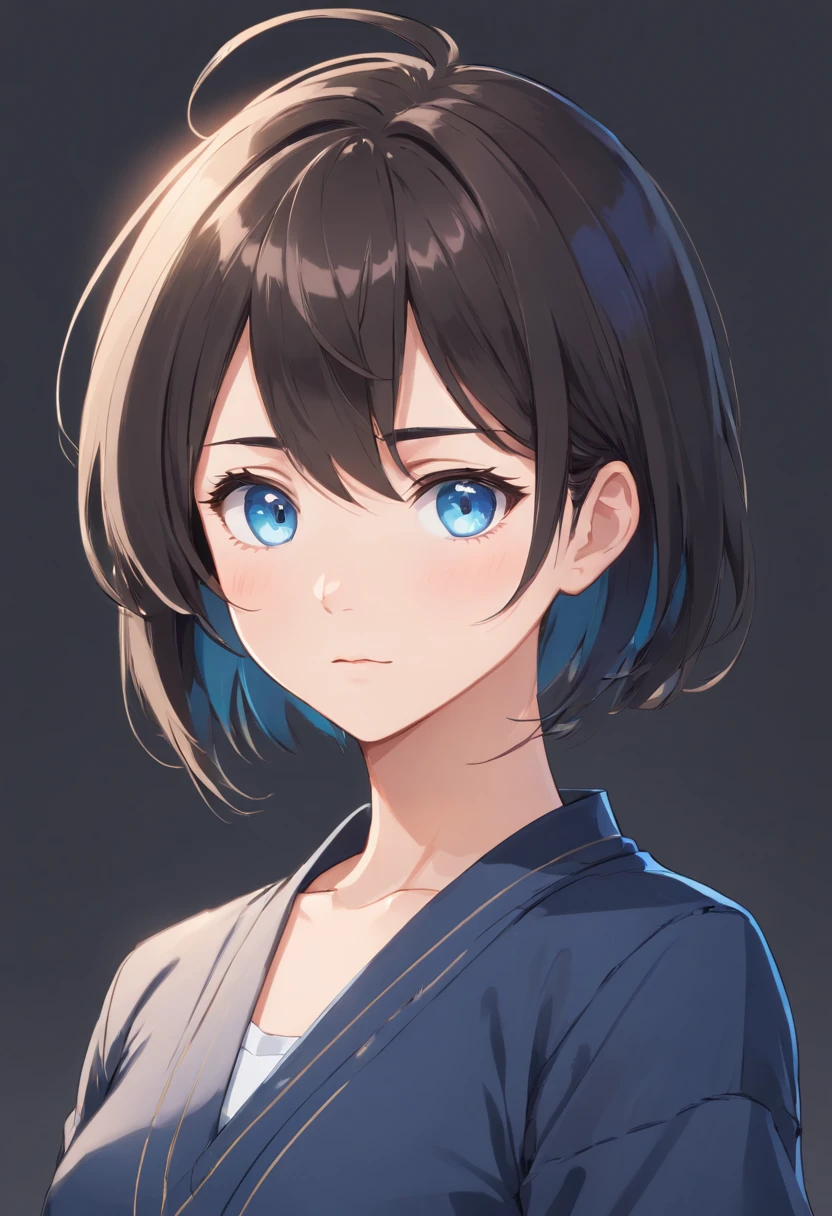 White background, short detailed hair，[Simple background],Masterpiece, A girl, Composite cloth, arms at sides, [Upright], Virtual YouTuber, [[Blush]], concept-art, Solo, 1girll, Cowboy shot, full bodyesbian, view the viewer,  ,[[Barista]]、,Y-shirt on black background, The white background is thin, trouser,buttoning, Black clothes,,Extremely delicate and beautiful girl, anime screencaps, musculous,20 years old, Short hair,[[Wolf hair]]、 If the bangs are hair between the eyes, Black color hair,, Beautiful detailed hair, Beautiful face, deadpan, Clear eyes, Mouth closed、A hair on the head， Delicate hands, Blue eyes, white skinned, The beautiful，There is no light on it