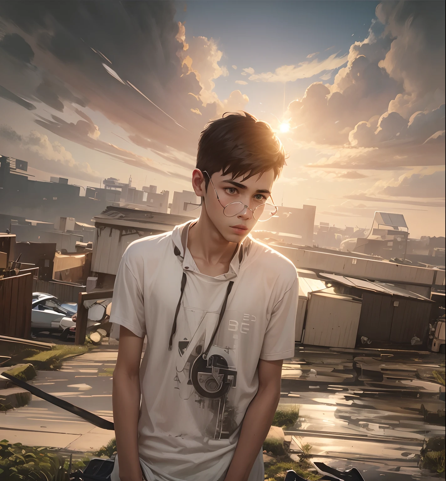 Boy with car realistic background