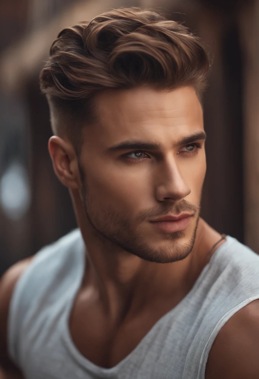 photography, male perfection, strong jawline, full lips, Roman nose, bold hair, hazel eyes, hyper realistic, 8k --v 4