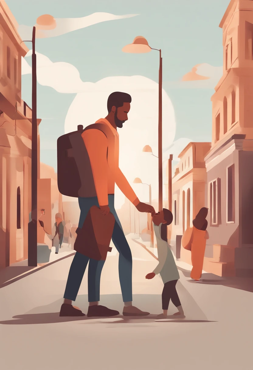Show a man extending a helping hand to someone in need, illustrating the positive impact of leadership through empathy and compassion. . 2d flat illustration minimal