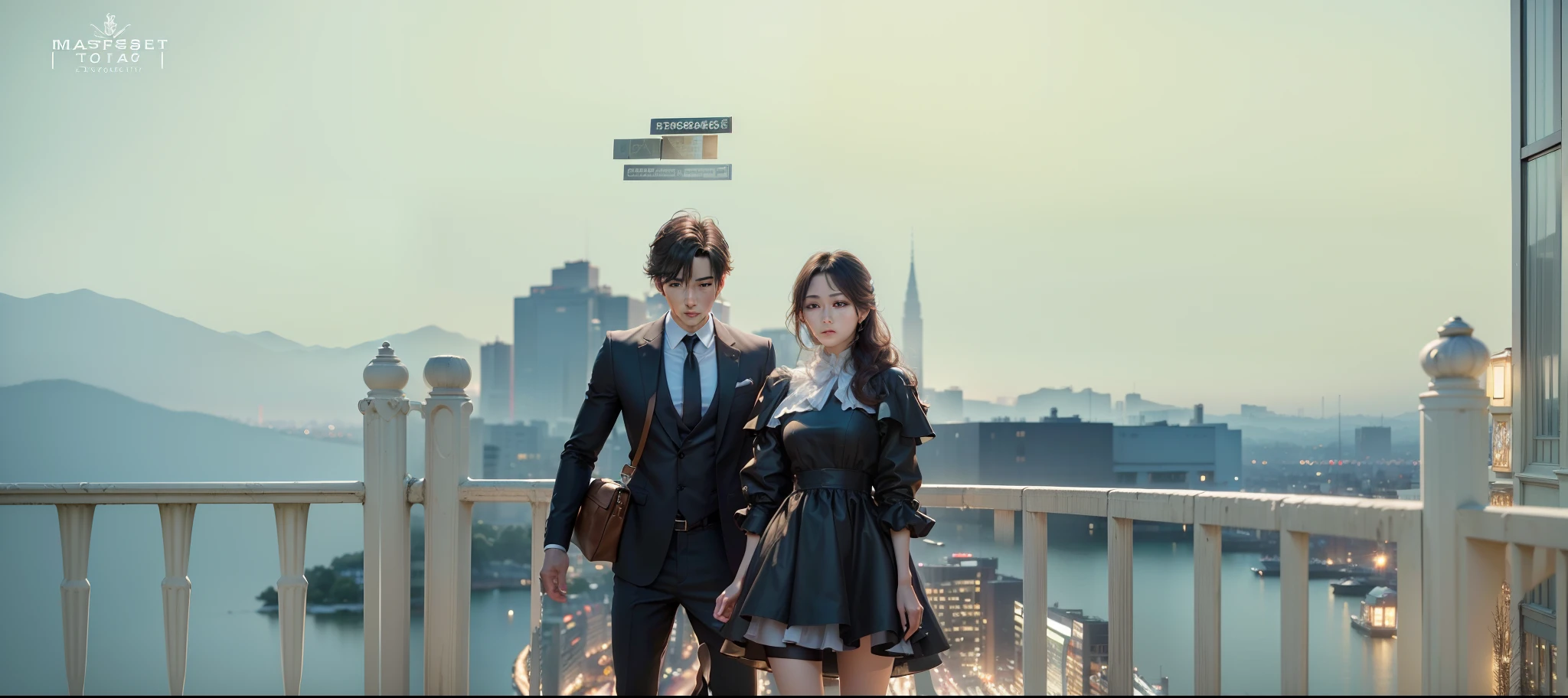 ((Top Quality, 16k, Masterpiece, photorealism, photography, Realistic)) encontry couple, woman and man, like a kdrama scene, real body, full body, Highly detailed face and texture, beautiful eyes, Detail hair, good proportions, anatomically correct, high details, full clothes, at night, city lights, romantic