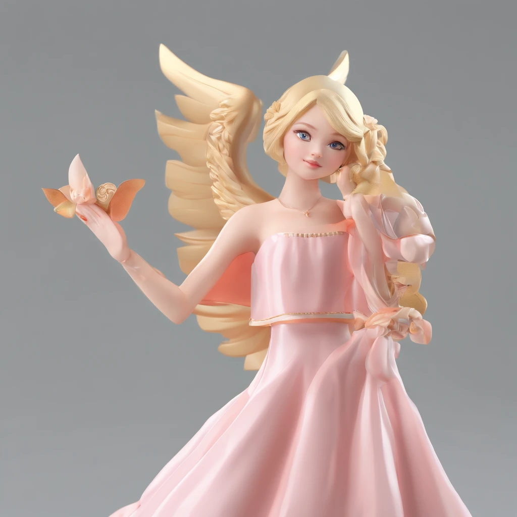super cute girl IP by pop mart, Bright eyes, cherub,Little white dress, Clay, Models, a blind box toy, Glossy and delicate,Clean background, Good gloss, 3D rendering of,Best quality