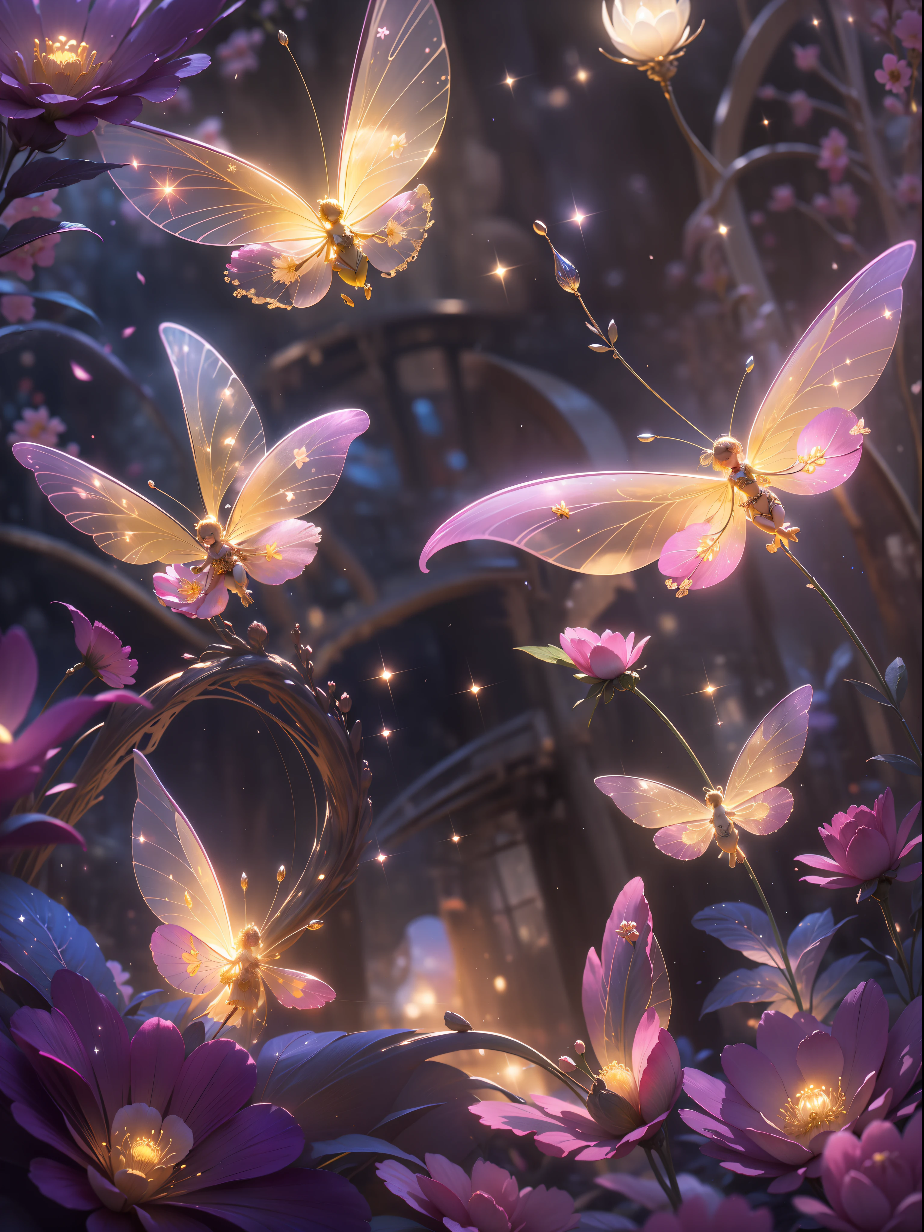 (best qualtiy, tmasterpiece, A high resolution, Glow, flood, Lens glare, wide angles), rays of sunshine, full bodyesbian, 1 The little flower fairy flutters in the wind with her wand,Fly happily over the magical garden,surrounded by colorful flowers,She has glowing transparent wings,Bikinis made from petals and leaves,The wand flutters in the wind、The wand flashed with starlight,Golden wand,Gentle and transparent,anatomy correct, Delicate pattern,Pink rose space, Soft lighting, ( Bokeh),((Glowing transparent wings;1.8)),8K, Ultra HD, digital SLR camera, high high quality, Volumetriclighting, Frankness, A high resolution, 4K, 8K, Background garden, Garden of dreams,Soft lighting, ( Bokeh),Transparent feather drop effect, spring flowers,Epic romantic fantasy digital art,Epic fairy tale fantasy digital art,Mythological fantasy,realisticlying,Very realistic,cinmatic lighting,an award winning photograph,rich colours,hyper realistic lifelike texture,dramatic lighting