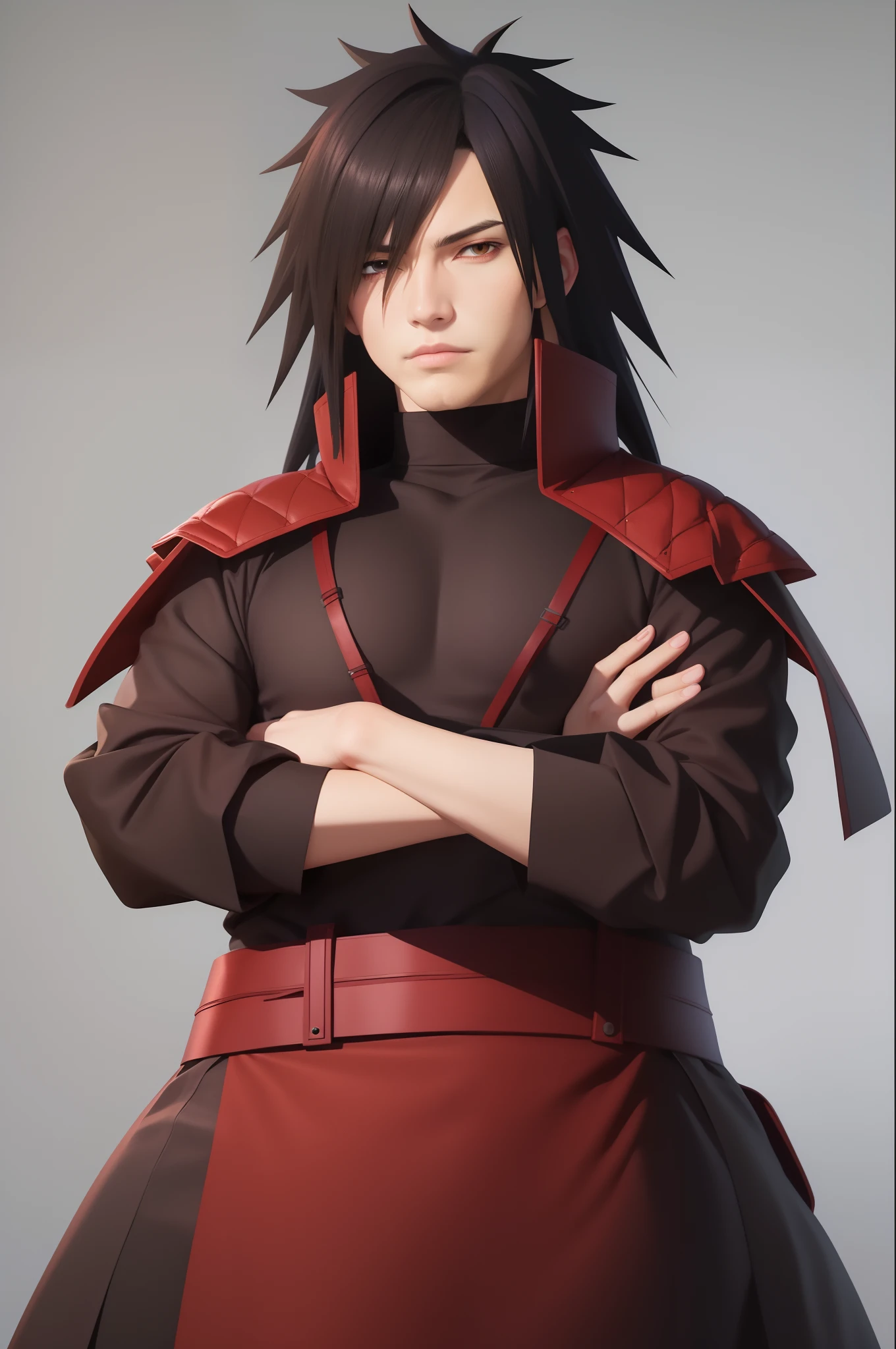 1.guy,(Madara uchiha) with black hair and red leather outfit posing for a picture, style character, male anime style, anime character, male anime character, realistic ultra detail,7mm