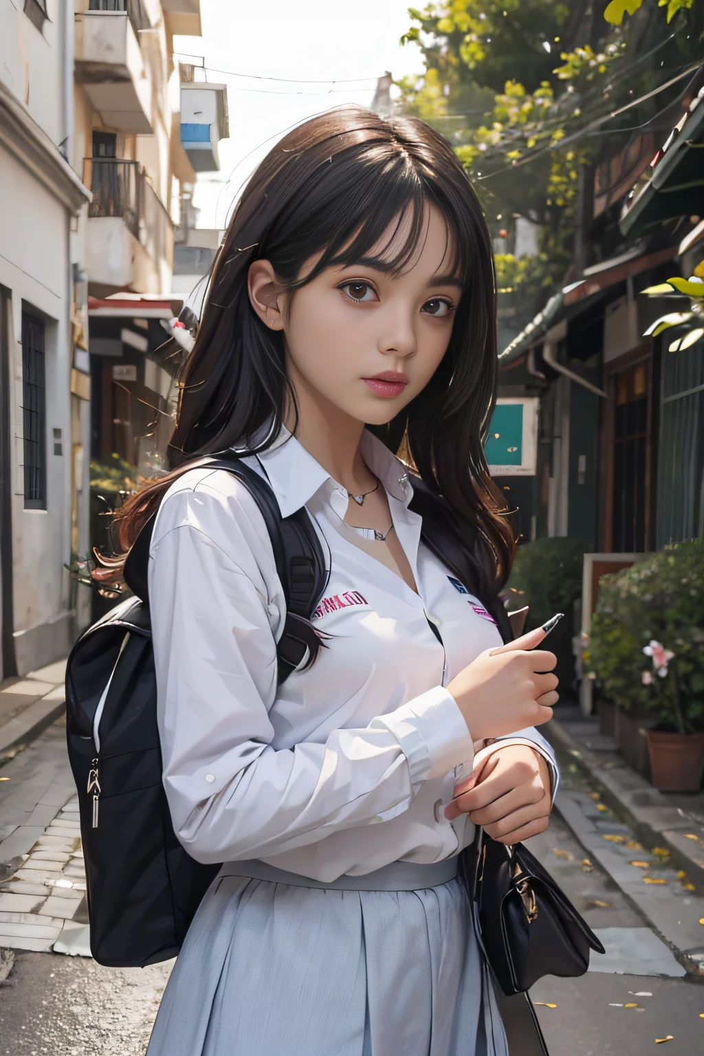 (realista: 1.4), melhor qualidade, ultra alta res,
4k, foto para redes sociais ,
altamente detalhado,
Uma garota , senior high school student,
(uniforme escolar do marinheiro: 1.2), manga comprida,
cabelo curto, franja,
sorrir
na escola,
Ypê flower , Background flowers falling behind her , HDR , cinematic picture ,
