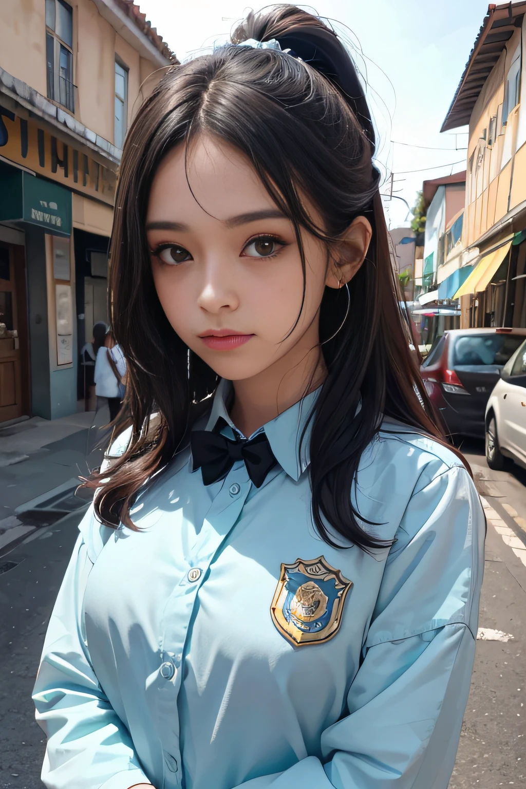 (realista: 1.4), melhor qualidade, ultra alta res, 
4k, foto para redes sociais ,
altamente detalhado, 
Uma garota , senior high school student,
(uniforme escolar do marinheiro: 1.2), manga comprida, 
cabelo curto, franja,
sorrir
na escola, 
Ypê flower , Background flowers falling behind her , HDR , cinematic picture ,