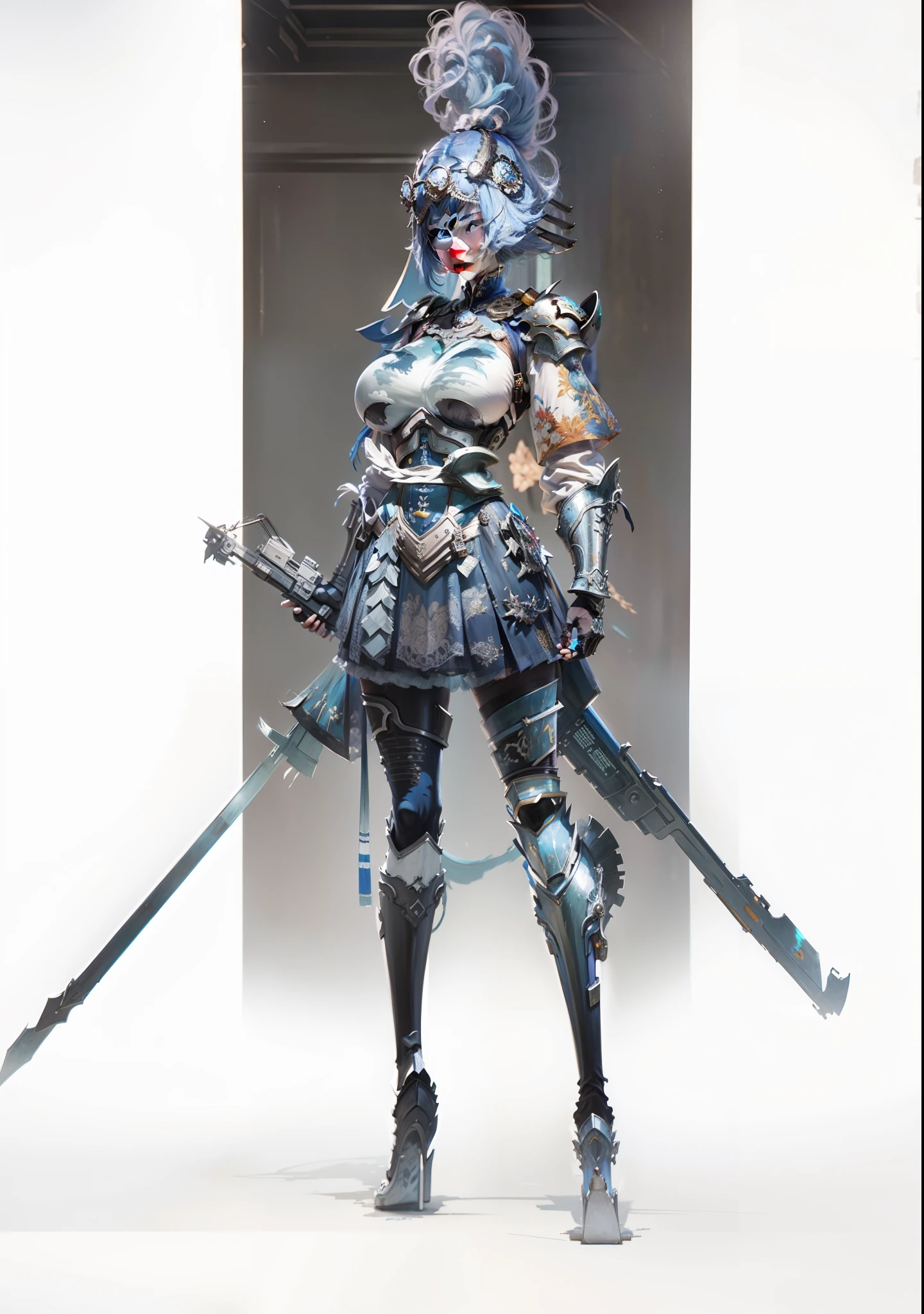 blue  hair,hentail realism, shadowing,，character sheets, reference sheet, Standing painting, 8K, Super detail, 1080p, Women's HD，femele, 16k, A high resolution, Best quality, High quality, Anatomically correct, Masterpiece, ccurate, hyper HD，As graceful as a swan，unreal-engine， Ghibli-like colors,   anime big breast,  Standing painting, angle of view,battle armor，ssee-through，Lace skirt