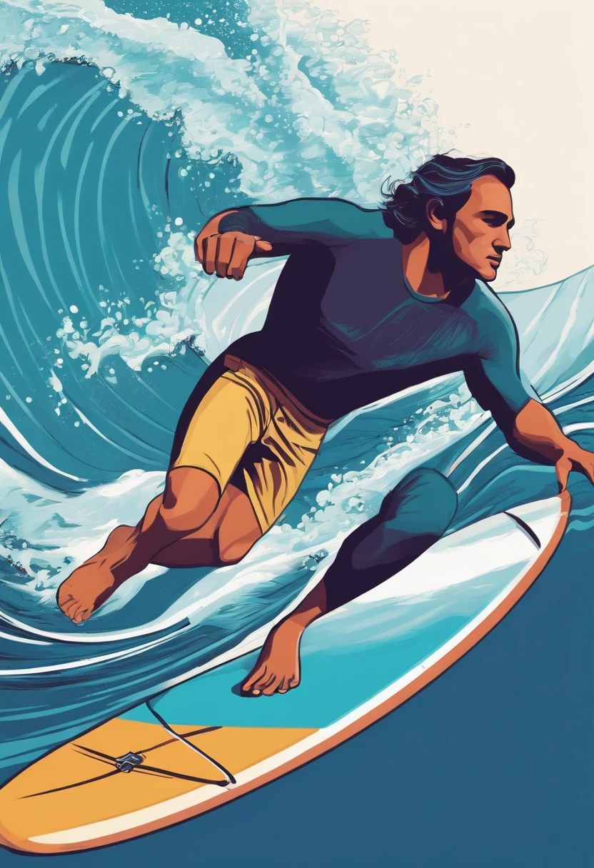 man surfing 2d flat illustration