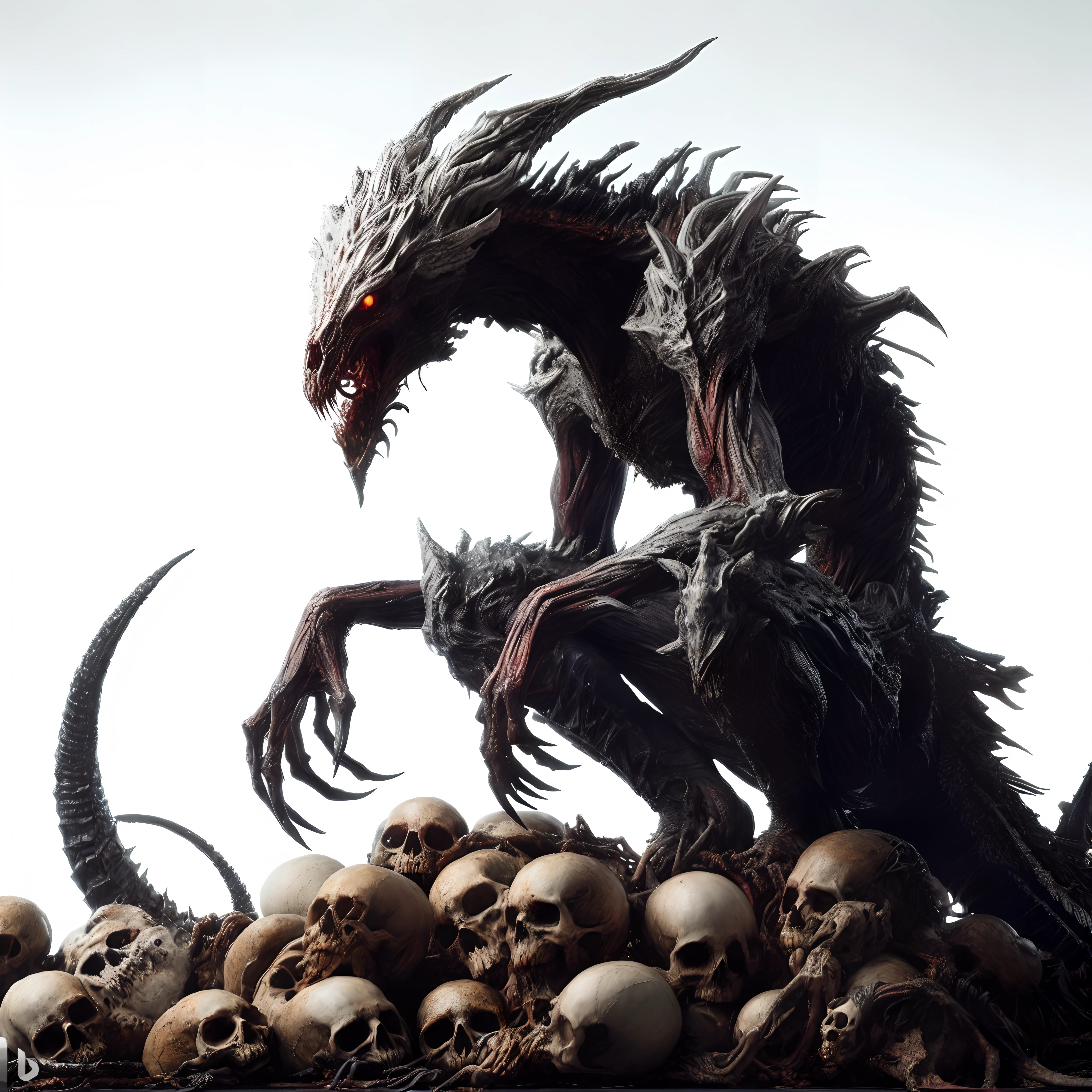 a close up of a dragon with a lot of skulls on it, hyper realistic fantasy monster, hyperrealistic d & d fantasy art, bloodborne monster, highly detailed dark art, nightmare render, Artstation contest winner, one a demon - like creature, one a demon-like creature, photorealistic dark concept art, demonic creature, scorn game