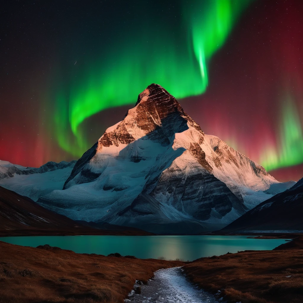 Master Parts、Superior Quality、superior image quality、The 8k quality、Beautiful pictures of the starry sky、magnifica、Arched Milky Way:1.25、Mount Everest:1.5、(Red Aurora Borealis:1.25)