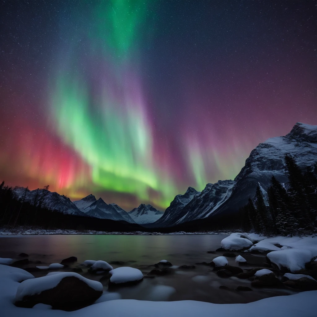 Master Parts、Superior Quality、superior image quality、The 8k quality、Beautiful pictures of the starry sky、magnifica、Arched Milky Way:1.25、Mount Everest:1.5、(Red Aurora Borealis:1.25)