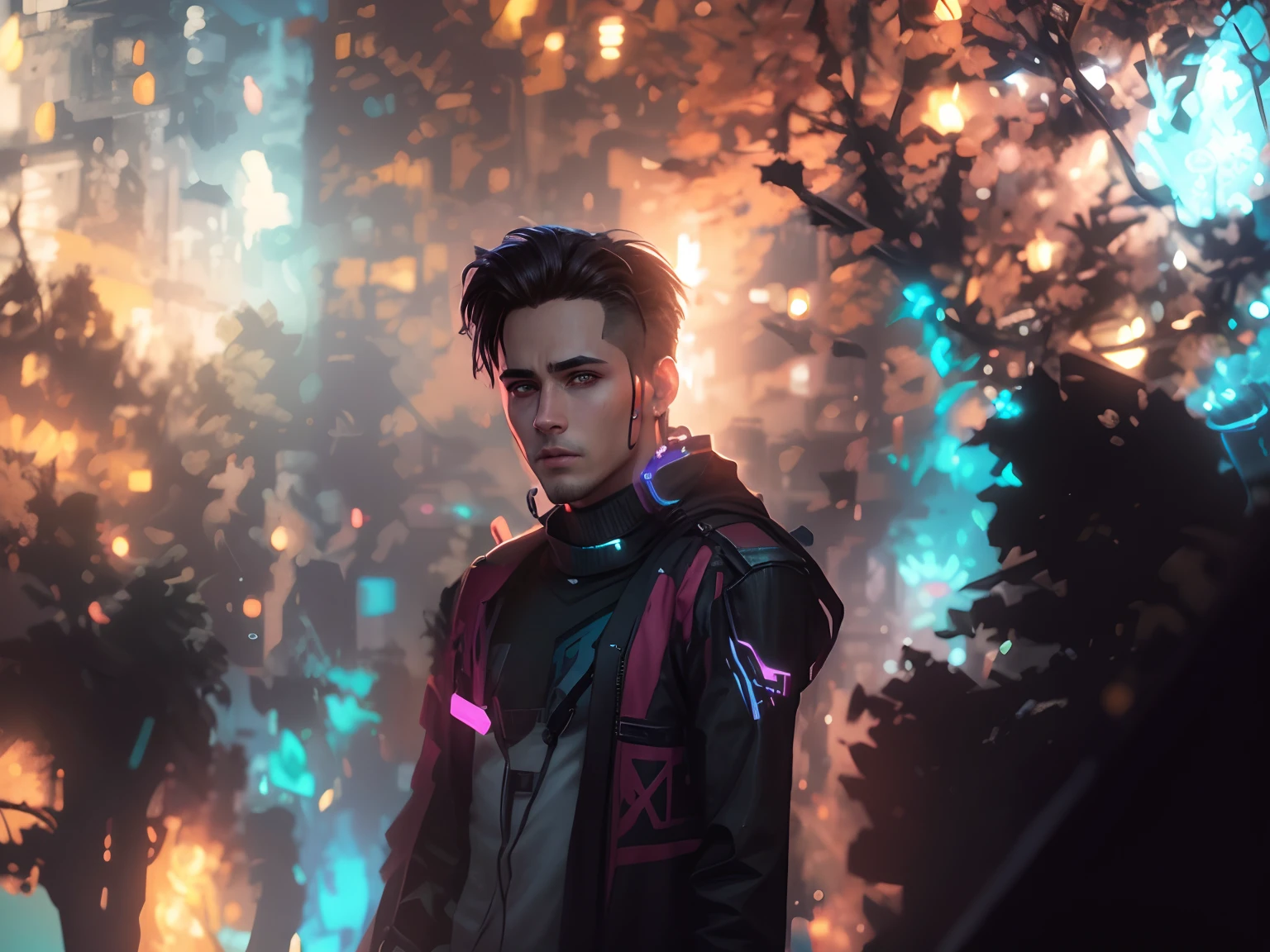 Change background, Cyberpunk handsome boy, realistic face, 8k realistic