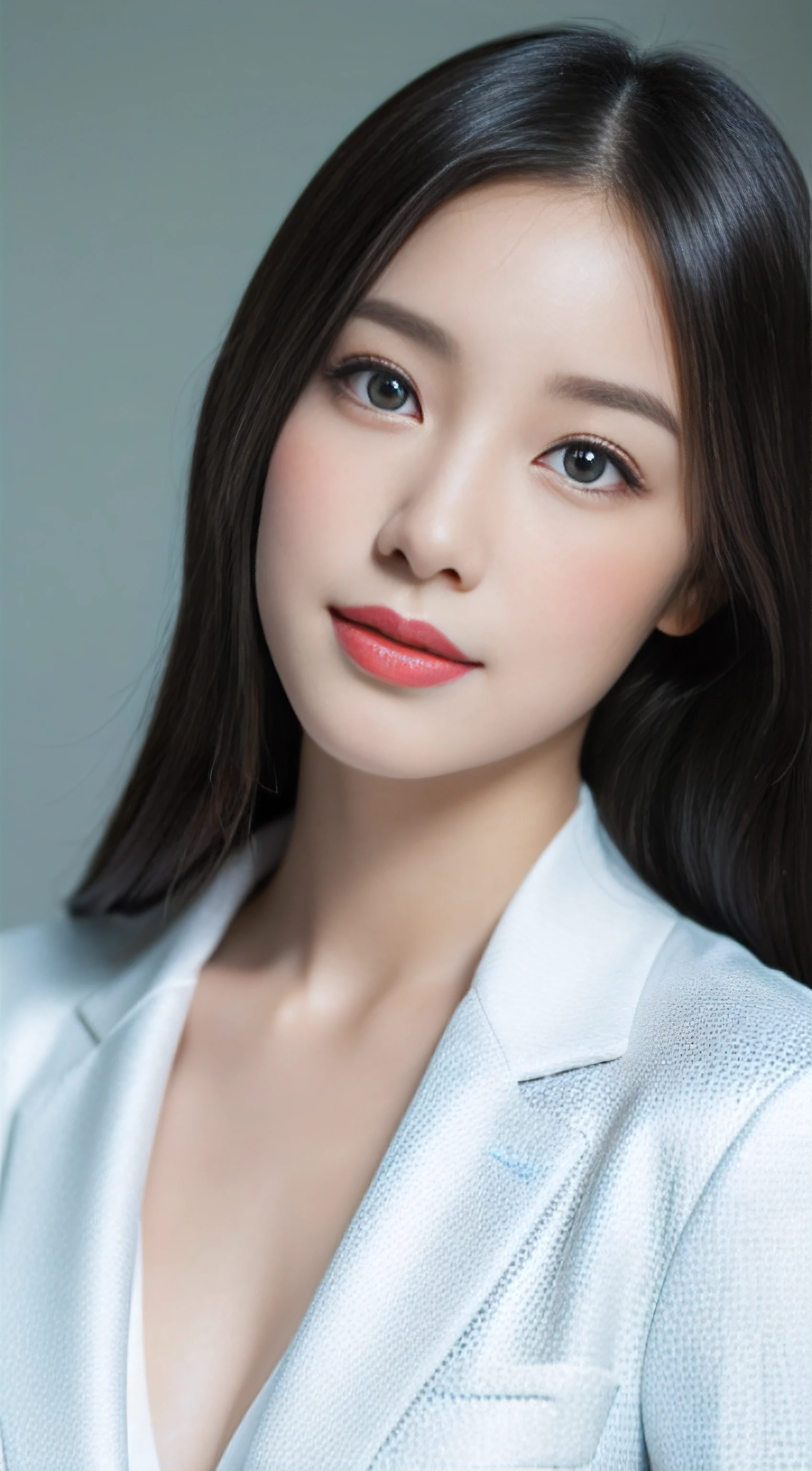 (((32K,very high res, high detailing, highly accurate,Masterpiece Girl 1))),Raw photo & realistic atmosphere,beautiful dark blue eyes,Detailed mouth,Glossy lips,Detailed eyebrows,Soft white skin that shines with every detail,,Eyes drawn in detail、Very beautiful eyes with azure eyes,Detailed lips、Very beautiful face,Very well-formed face、Lifelike face,shiny beautiful lips,Beautiful eyebrows,Infinite reality,Best design,(Insanely cute Japan 16-year-old girl,Healthy style,Beautiful breasts with big breasts,Very cute beautiful girl,Little Girl:1.5),Best Natural Makeup,Japanese ido,Korean Idols,Young sensual idol,Moist eyes,Smile More More Smile More,Amazingly beautiful female athletes, blazer,(Super White Metallic Bright Red Holographic blazer:1.2), Chic muscular body:1.4,(top-quality、8K、32K、masterpiece、nffsw:1.3),(Photorealsitic:1.4),(The ultra -The high-definition),(Ultra-realistic 8kCG),Raw photography, Half body shot, Beautiful shadow gradient, Colossal tits, Perfect Lighting, Beautiful and well-groomed face, beautidful eyes, Detailed lips, Double eyelids, Red Rainbow Matt Latex Rubber erotick Hotel a bed natta Matte Gloss Cyan Green Orange Red Purple Black Magenta Blue Lime Green ,The background is a simple color