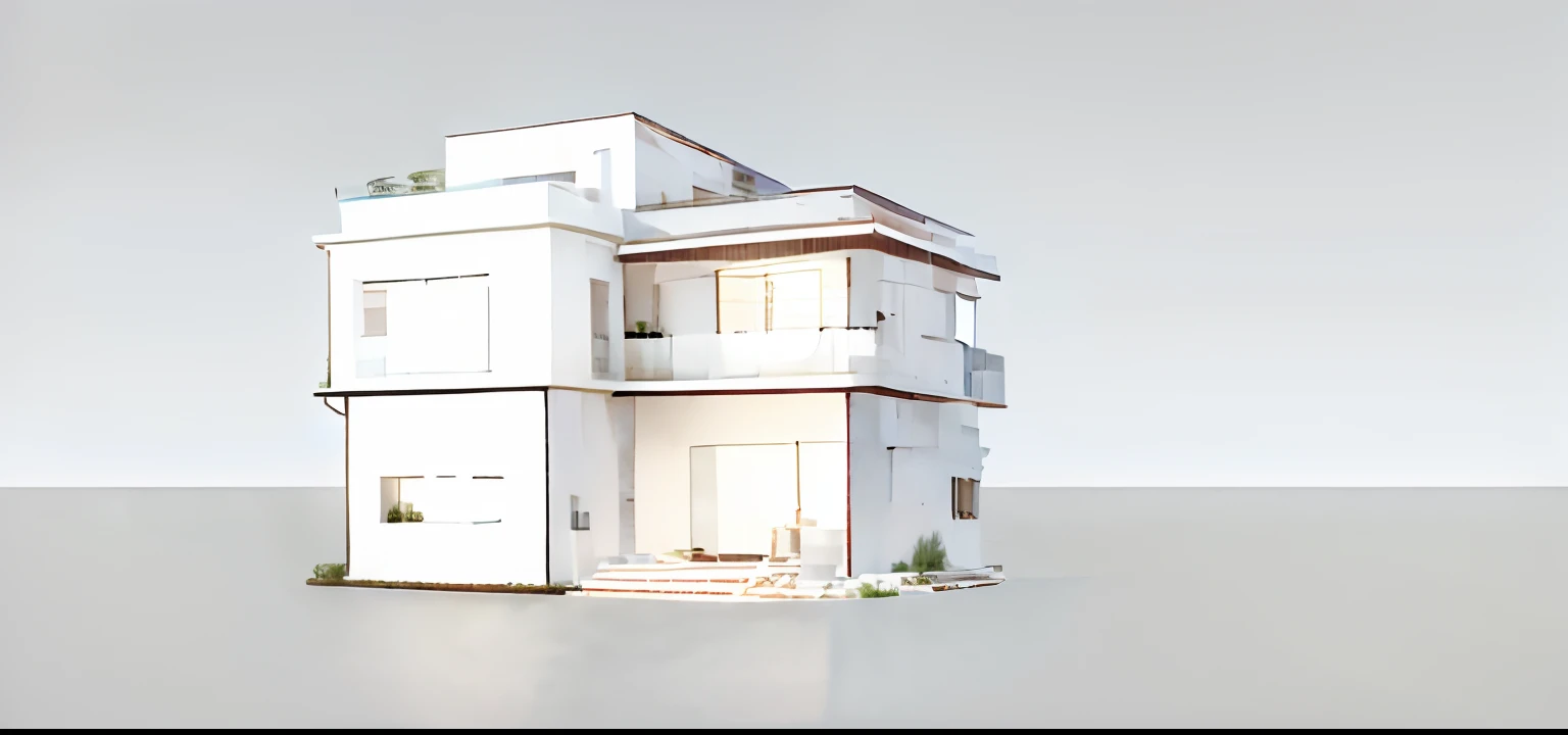 a rendering of a three story house with a balcony and a balcony, complete house, in style of simplified realism, sketch - up, architectural concept, inter dimensional villa, concept house, building facing, 3 d perspective, isometric view!!!!, 3/4 view realistic, 2 d render, 3 d point perspective, modern house, drawn with photoshop, contemporary house