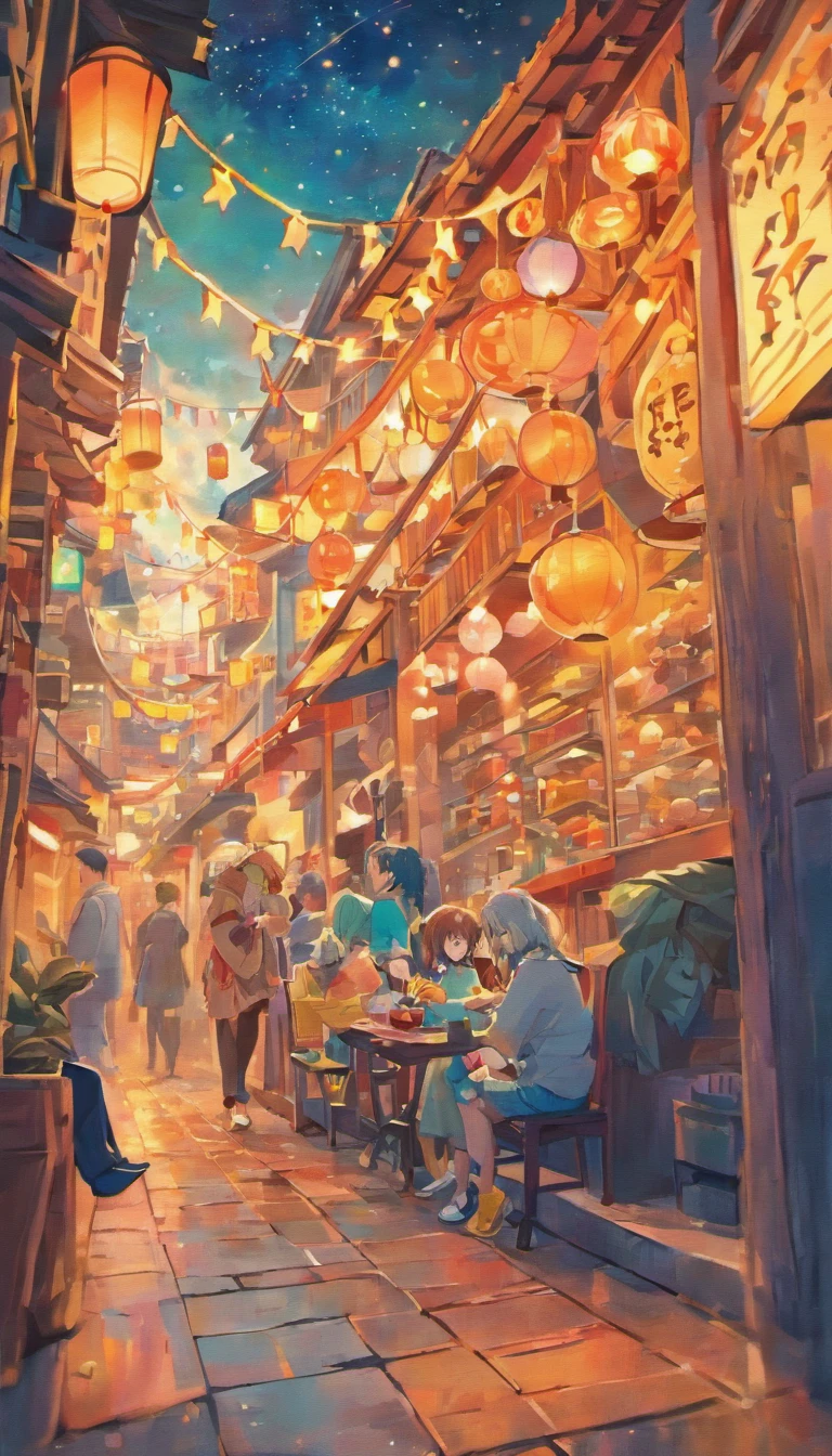(top-quality、8K、tmasterpiece:1.3)、Full moon and stars in sky illustration,The family sits together eating mooncakes,Mom and dad laugh with the kids,Have in the living room、Bright house scene,extremely detailed face and skin,Heartwarming scene,perfect detail