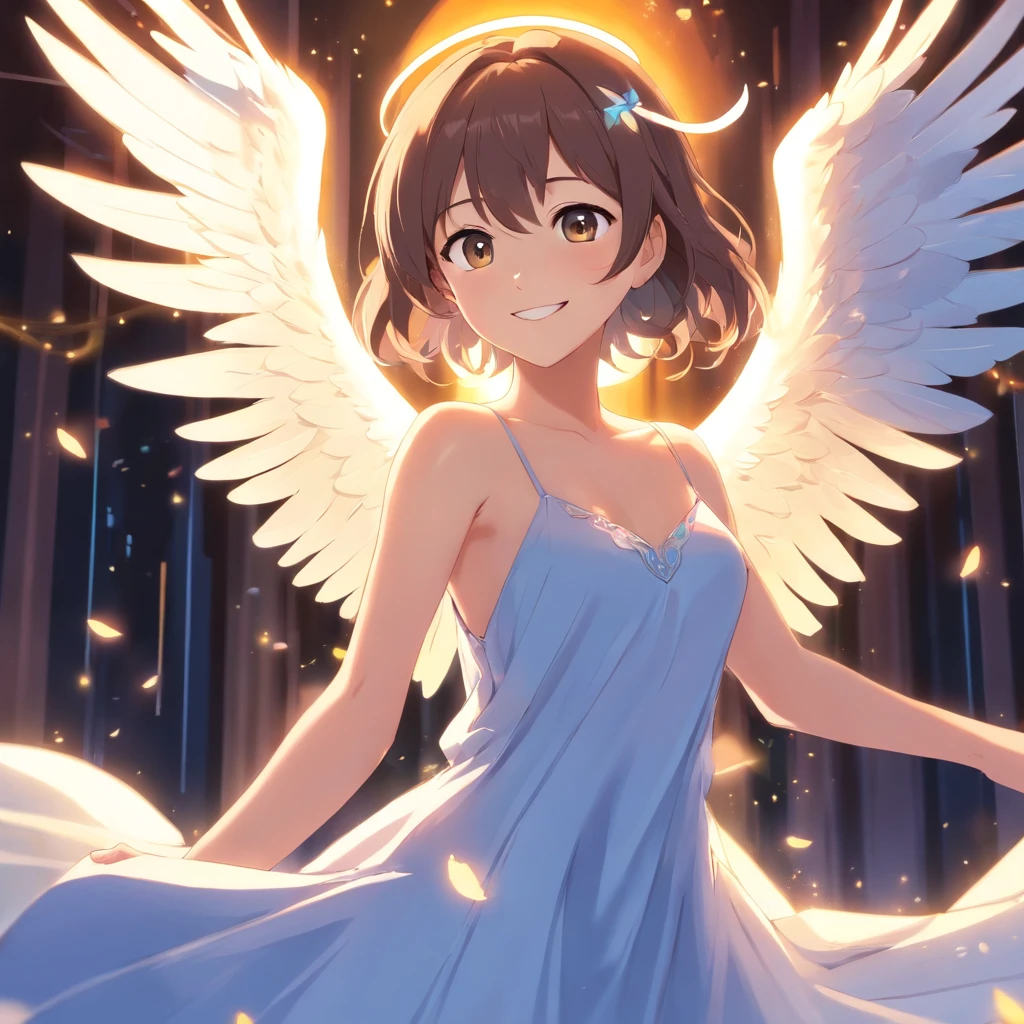 Beautiful Angel、face perfect、beautiful dress、large wings、a smile, big breast