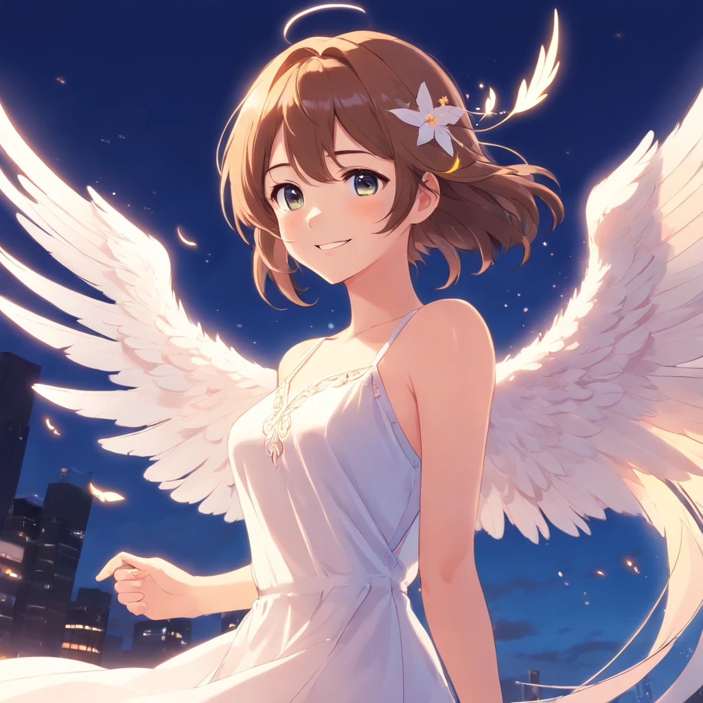 Beautiful Angel、face perfect、beautiful dress、large wings、a smile, big breast