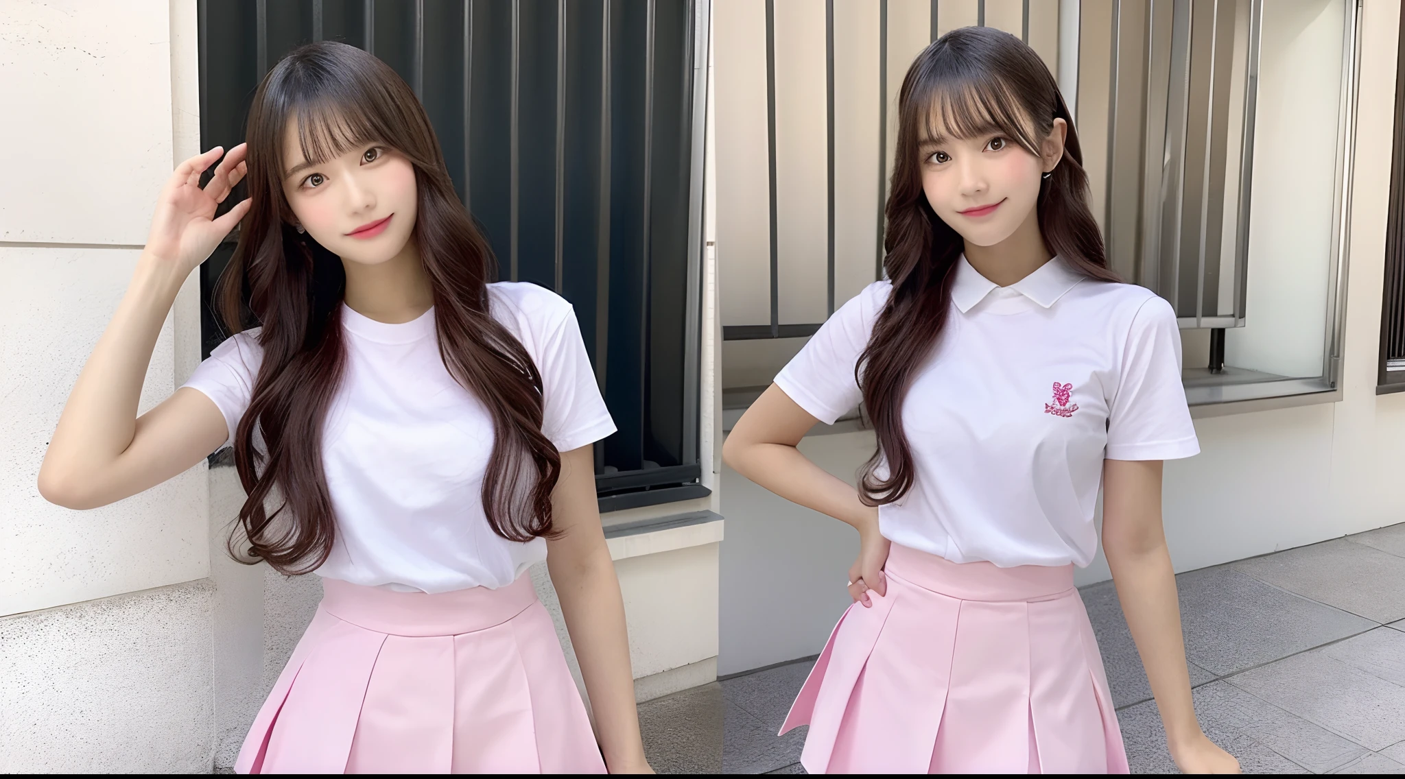18-year-old high school girl in white shirt and pink miniskirt(Twin-tailed)