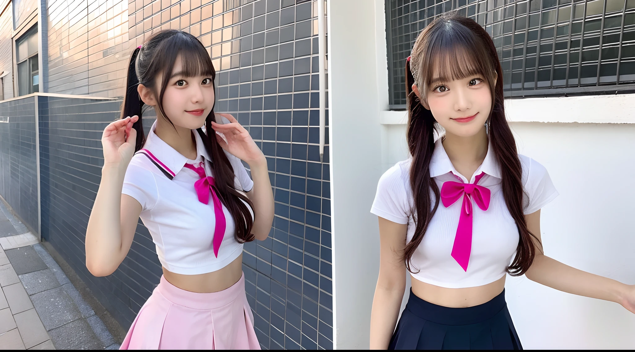 18-year-old high school girl in white shirt and pink miniskirt（Twin-tailed）