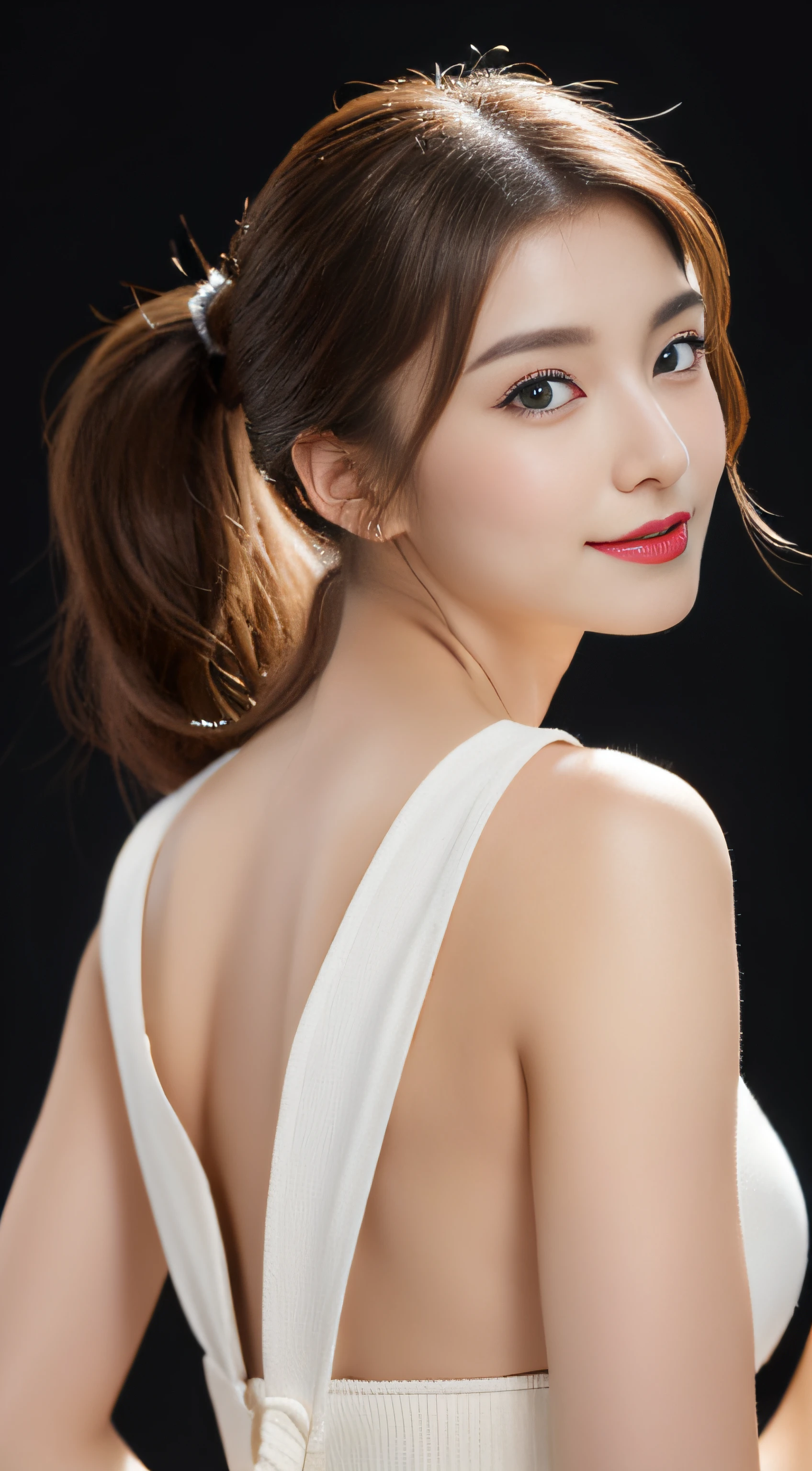 Generate a hi res 8k masterpiece ultra realistic full body portrait of a glass beautiful korean woman with translucent body, medium breast, long beautiful leg in a dancers pose, hyperdetailed human face, 80 mm digital photography, Ultrarealistic, black background, amber glow, mosaic tile elements, wide_hips, long flowy hair,LinkGirl(((32K,very high res, high detailing, highly accurate,Masterpiece Girl 1))),Raw photo & realistic atmosphere,beautiful dark blue eyes,Detailed mouth,Glossy lips,Detailed eyebrows,Soft white skin that shines with every detail,,Eyes drawn in detail、Very beautiful eyes with azure eyes,Detailed lips、Very beautiful face,Very well-formed face、Lifelike face,shiny beautiful lips,Beautiful eyebrows,Infinite reality,Best design,(Insanely cute Japan ,Healthy style,Beautiful breasts with big breasts,Very cute beautiful girl,Little Girl:1.5)al Makeup,Japanese ido,Korean Idols,Young sensual idol,Moist eyes,Dark beautiful eyes,Beautiful butt,beauty legs,,camel's foot,,Skinny Fingers,Detailed beautiful legs:1.3),超A high resolution、,Natural and realistic face,Back lighting,Pure eyes are too cute,(((photorealisim))),Reality Live Action,(Fashionable earrings,,a necklace,A bracelet,gyuru,Glossy nail art:1.6),(Colorful cheergirl costume with high detail design,Cheerful Cheergirl,17-year-old loli girl,light brown hair,ded ponytails,,独奏,natural make up:1.7),(Beautiful cheerful girl,Show full-body costume,squatting and opening legs,amorous,I'm rooting for you,Packed match venues:1.8)