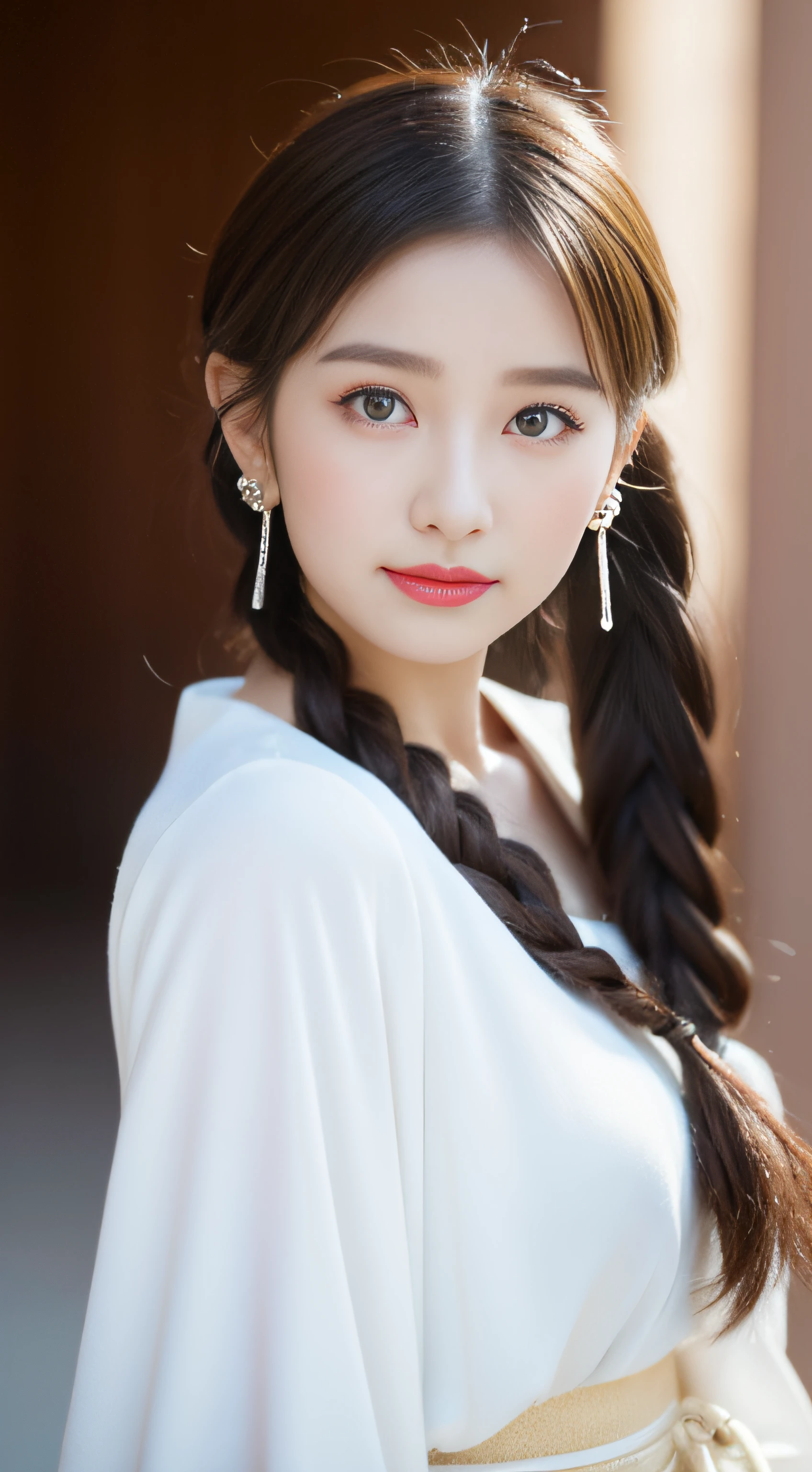 a beautiful young woman in a traditional chinese costume, in the style of salon kei, photo-realistic techniques, kinuko y. craft, 32k uhd, sonian, classical, historical genre scenes, (((32K,very high res, high detailing, highly accurate,Masterpiece Girl 1))),Raw photo & realistic atmosphere,beautiful dark blue eyes,Detailed mouth,Glossy lips,Detailed eyebrows,Soft white skin that shines with every detail,,Eyes drawn in detail、Very beautiful eyes with azure eyes,Detailed lips、Very beautiful face,Very well-formed face、Lifelike face,shiny beautiful lips,Beautiful eyebrows,Infinite reality,Best design,（Insanely cute Japan 16-year-old girl,Healthy style,Beautiful breasts with big breasts,Very cute beautiful girl,Little Girl：1.5）,Best Natural Makeup,Japanese ido,Korean Idols,Young sensual idol,Moist eyes,Dark beautiful eyes,Beautiful butt,beauty legs,,camel's foot,,Skinny Fingers,Detailed beautiful legs：1.3),超A high resolution、,Natural and realistic face,Back lighting,Pure eyes are too cute,(((photorealisim))),Reality Live Action,（Fashionable earrings,,a necklace,A bracelet,gyuru,Glossy nail art：1.6）,（Colorful cheergirl costume with high detail design,Cheerful Cheergirl,17-year-old loli girl,light brown hair,braided ponytails,,独奏,natural make up：1.7）,（Beautiful cheerful girl,Show full-body costume,squatting and opening legs,amorous,I'm rooting for you,Packed match venues：1.8）