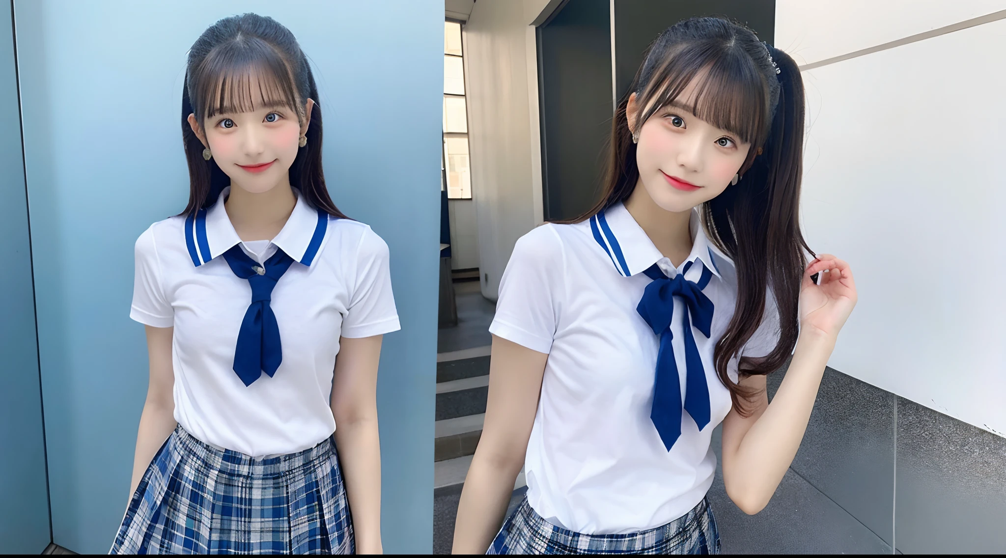 (8k, top-quality, masterpiece:1.2), (realisitic, Photorealsitic:1.37), ultra-detailliert, One Girl,cute little, 独奏,Beautiful detailed sky,date,(Nasal blush),(a smile:1.15),(a closed mouth)tiny chest、beatiful detailed eyes、(length hair: 1.2)、Floating Hair NovaFrogStyle、The upper part of the body、in school uniform