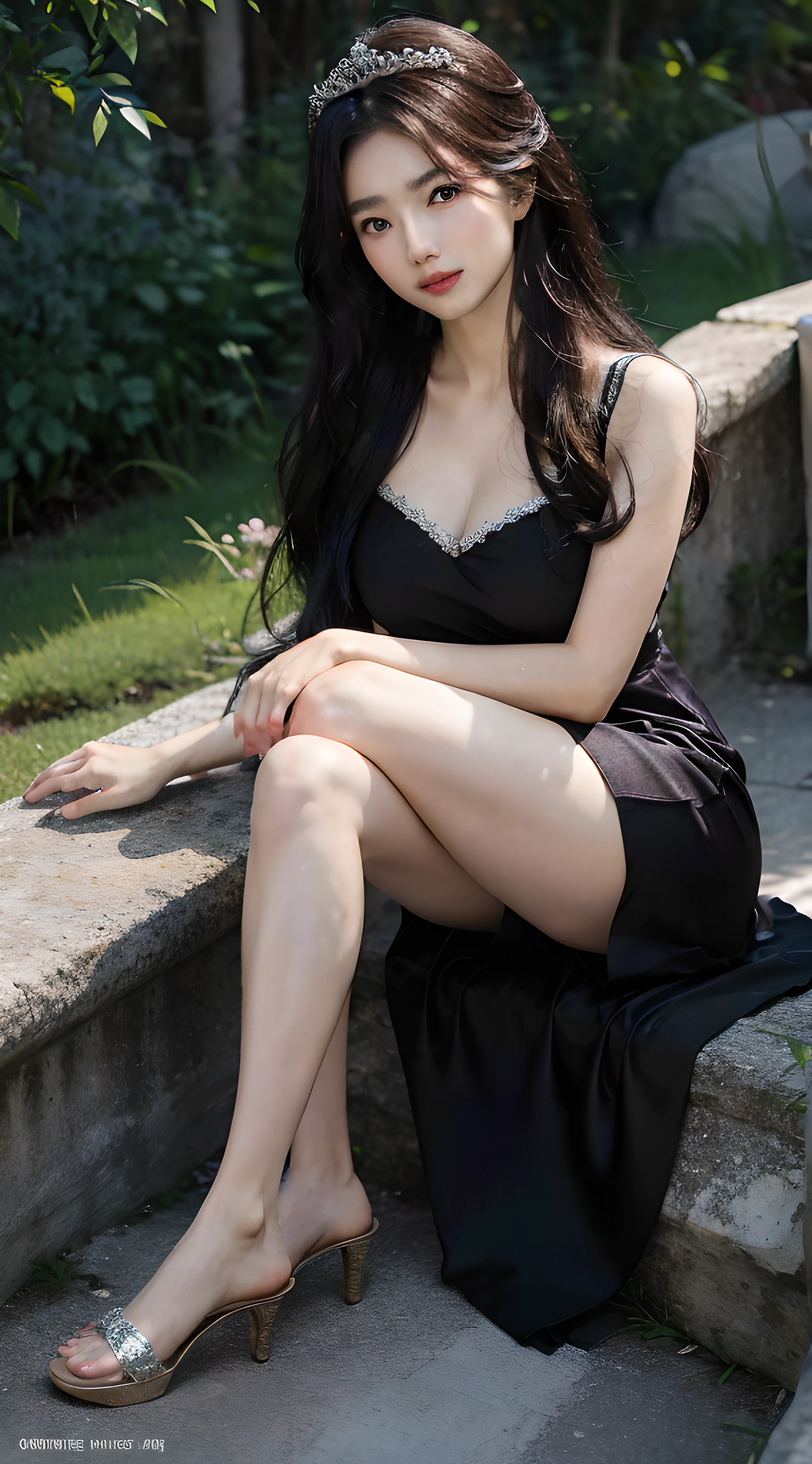 a big breast chinese girl, Cute face, cheerfulness, Long hair, Impressive hairstyle, wearing tiara,A pair of bright and reverent eyes,The eyebrows are slender and elegant,The slightly curved eyebrow shape exudes confidence and charm。Her nose is small and three-dimensional,It matches the shape of her face perfectly。Her lips were rosy and plump,The corners of his slightly upturned mouth revealed a sweet smile, traditionalcostumes,The color of the costume is random,wearing jewellery, 黑The eye, Above Knees,(The breasts are completely exposed:1.3),(A high resolution:1.3),random hair style, Ultra-fine face and eyes in random poses,Anatomically normal,realisticlying,exterior,strong rimlight,(highdetailskin:1.2),8K,hyper HD,high high quality,Background bokeh,(full bodyesbian:1.3),(Long legs:1.3),(Sit on top of the hill:1.2)