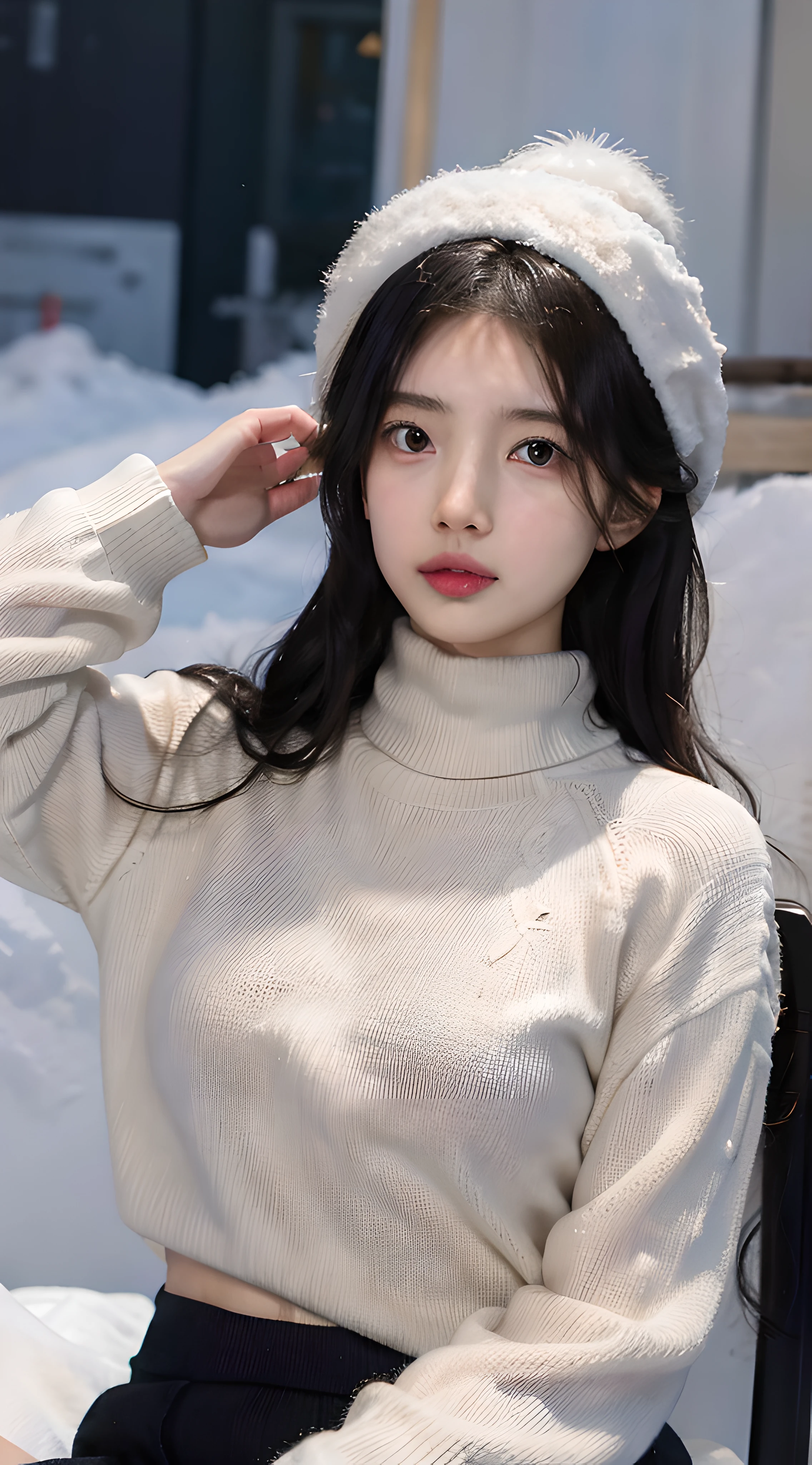 Winters,snow landscape,Beautiful teenage girl,lacepantyhose,Random color,long sweater,围巾,depth of fields,Real light,Ray traching,OC renderer,UE5 renderer,Hyper-realistic,best qualtiy,8K,Works of masters,super-fine,Detailed pubic hair,Correct anatomy