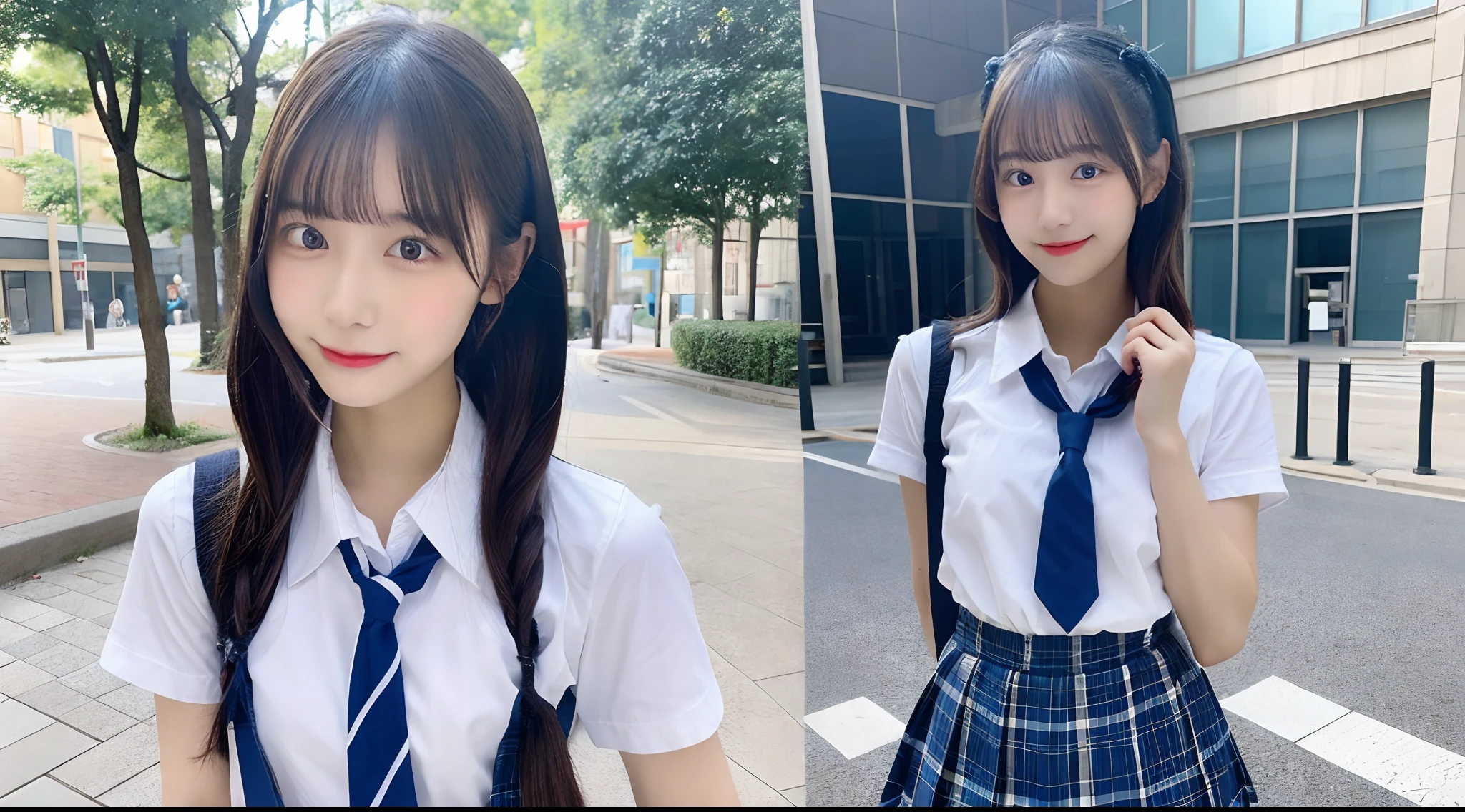18 year old schoolgirl in white shirt and blue miniskirt(Twin-tailed)