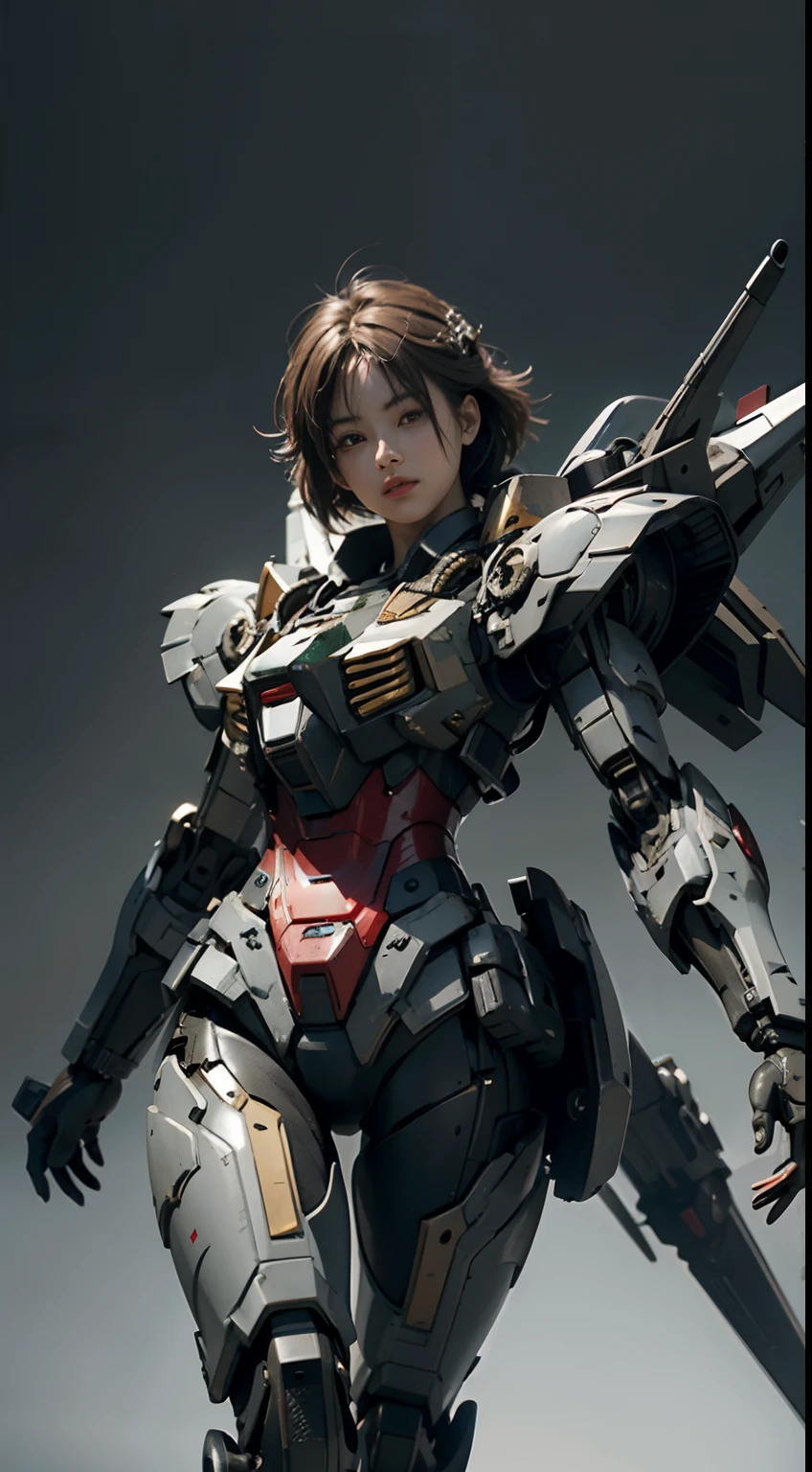 Textured skin, Super Detail, high details, Best Quality, hight resolution, 1080p, hard disk, a beauty、She wears a futuristic Gundam mecha(Gundam)(Tachie)