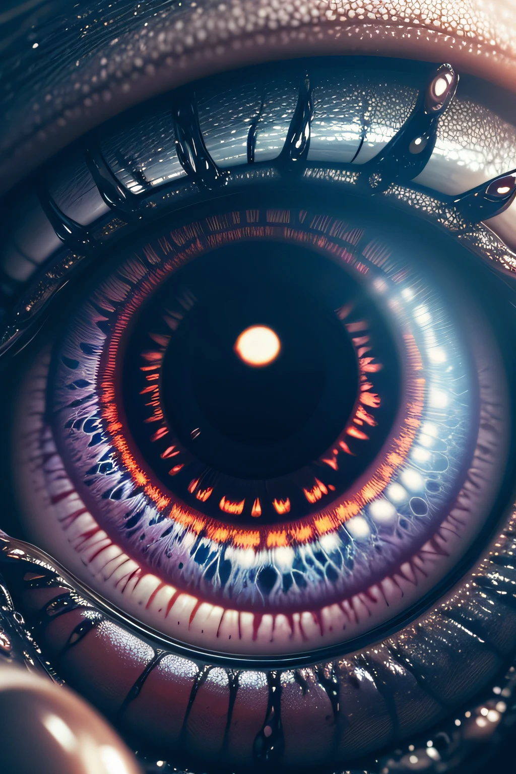 A very close macro vision of an alien's eye with all the details and roughness and liquid parts we dive into the details Metaphysical Vision