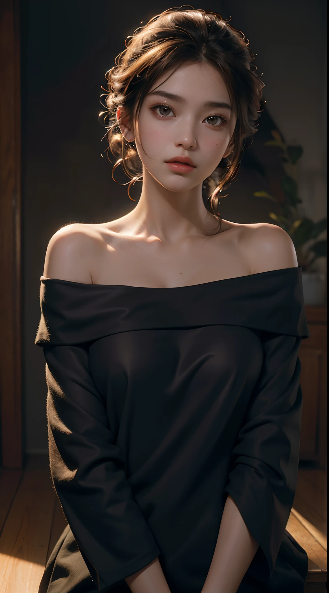 Best quality, masterpiece, ultra high res, (photorealistic:1.4), raw photo, 1girl, off shoulder, cinematic lighting