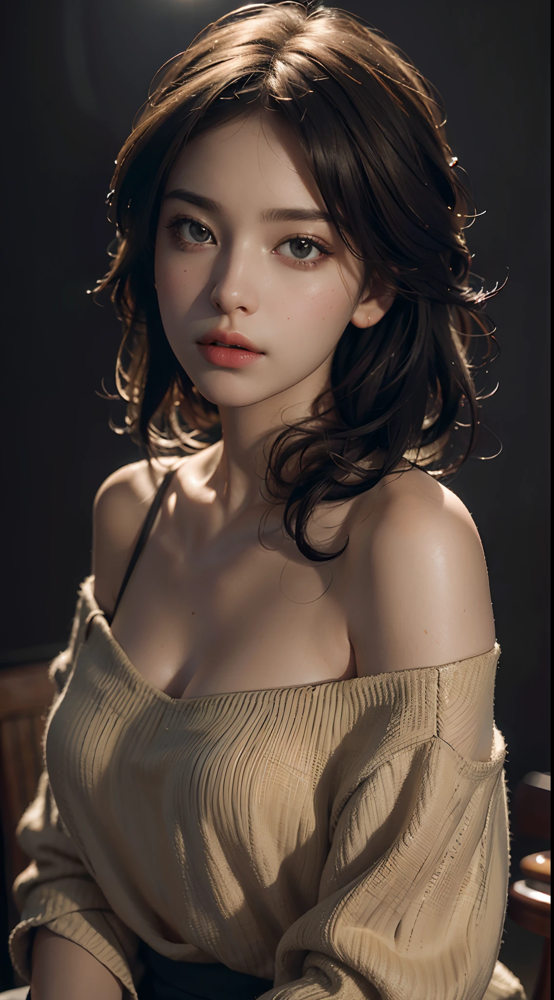 Best quality, masterpiece, ultra high res, (photorealistic:1.4), raw photo, 1girl, off shoulder, cinematic lighting