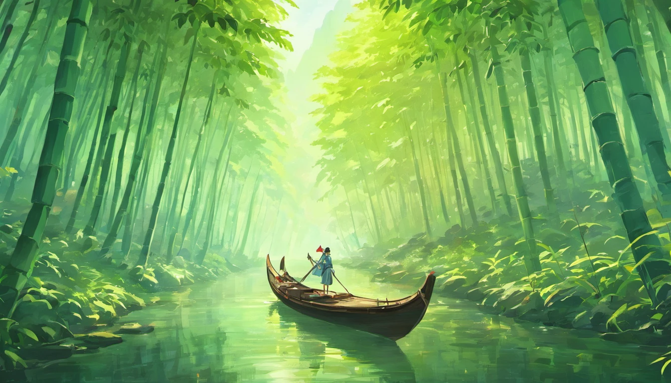 Draw boats in lakes with mountains and sun,Huge sails，dreamlike digital painting, fantasy digital painting, fantasy. gondola boat, Chinese style painting, digital cartoon painting art, glossy digital painting, Chinese painting style, Digital fantasy painting, 8k resolution digital painting, 8 k resolution digital painting, Fantasy landscape painting, A beautiful artwork illustration, 4 k digital painting，forest，bamboo forrest，libraryai，precipice