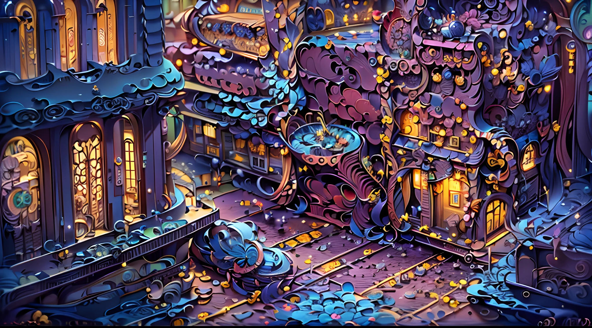"(Best quality,4K,8K,A high resolution,Masterpiece:1.2),Ultra-detailed,(Realistic,Photorealistic,photo-realistic:1.37),Paper Cuttings style:Cityscape,Twisted streets,Bustling cityscape,during night,Mysterious lighting,Dark shadows,Twisted architecture,Architectural marvel,Winding roads,Crooked alleys,Neon lights,Reflection,Depth of field,Vibrant colors,Futuristic atmosphere,Science fiction concept,urban decay,Fantastical Atmosphere"
