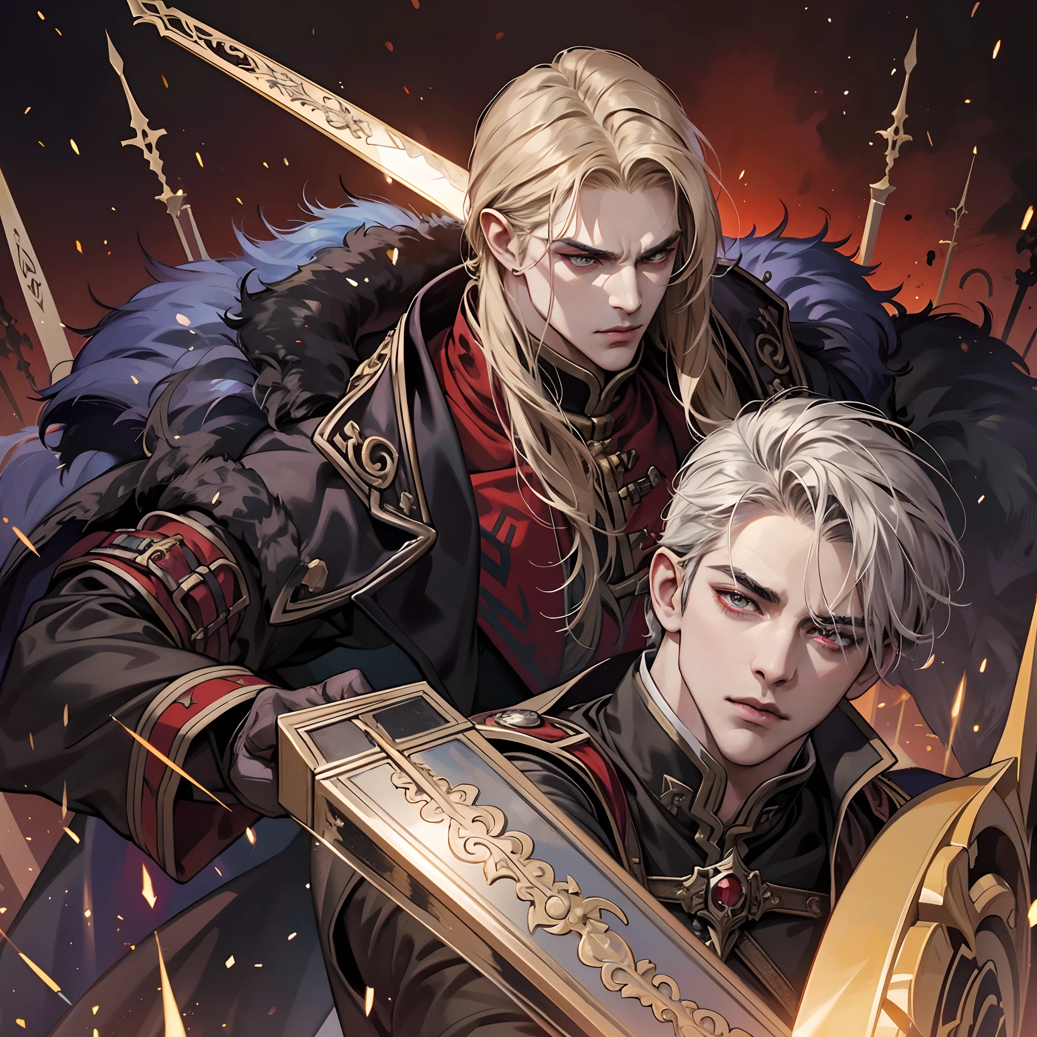Castlevania Shadow Lord handsome muscular Lord Dracula face super detailed leading armed troops hyper realistic faces super detailed demons in war hyper realistic super detailed dynamic pose super detailed faces hyper realistic super detailed Marvel comics style army medieval