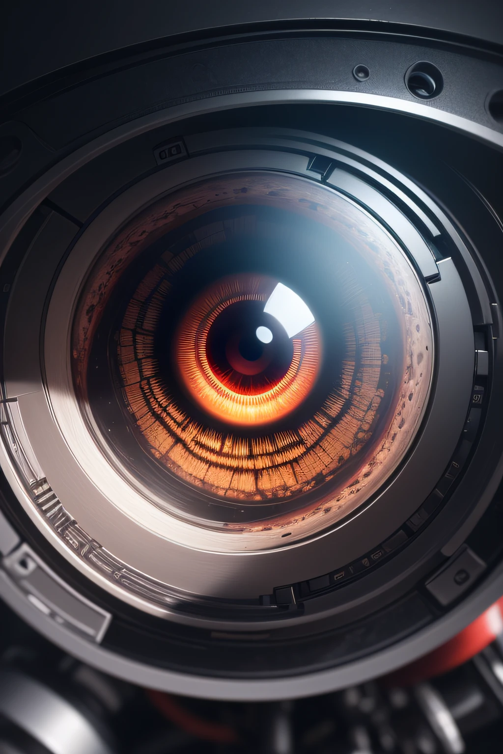 A complex and meticulous macro vision very close to the eye of an alien with all the details of nano-fibers and aperity and liquid parts we dive into the details Metaphysical Vision