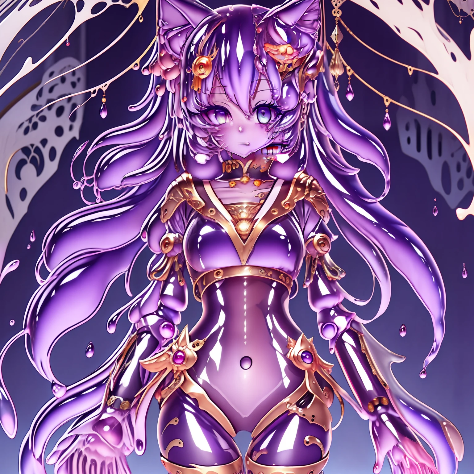 multicolored hair, colored inner hair, gradient hair, ahoge, curly hair, very long hair, bone hair ornament, cat hair ornament, multicolored eyes, empty eyes, dilated pupils, hollow eyes, symbol-shaped pupils, aqua eyes, gradient eyes, amber eyes, colored eyelashes, longeyelashes, fox ears, cat ears, smile, shy, Surrealism, anime, sparkle, glowing light, jpeg artifacts, first-person view, cowboy shot, 8k, super detail, 16k, 8k, best quality, high quality, super detail, masterpiece,
